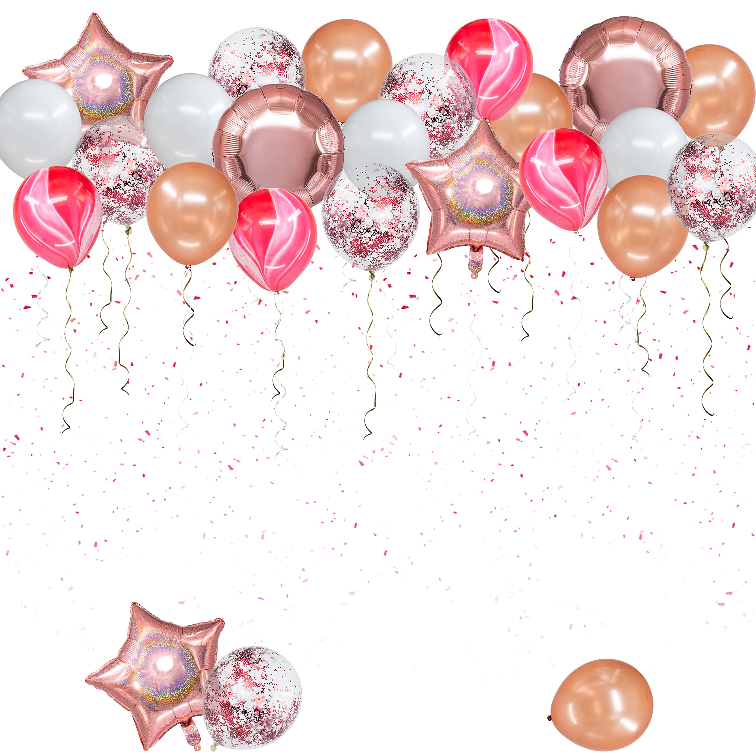 Rose Gold Balloon Garland Kit - 50PCS Rose Gold, Pink & White Balloons with Confetti for Birthday, Wedding, Engagement, Bridal & Baby Showers - Perfect for Party Backdrops, Photo Booths & Ceiling Decorations
