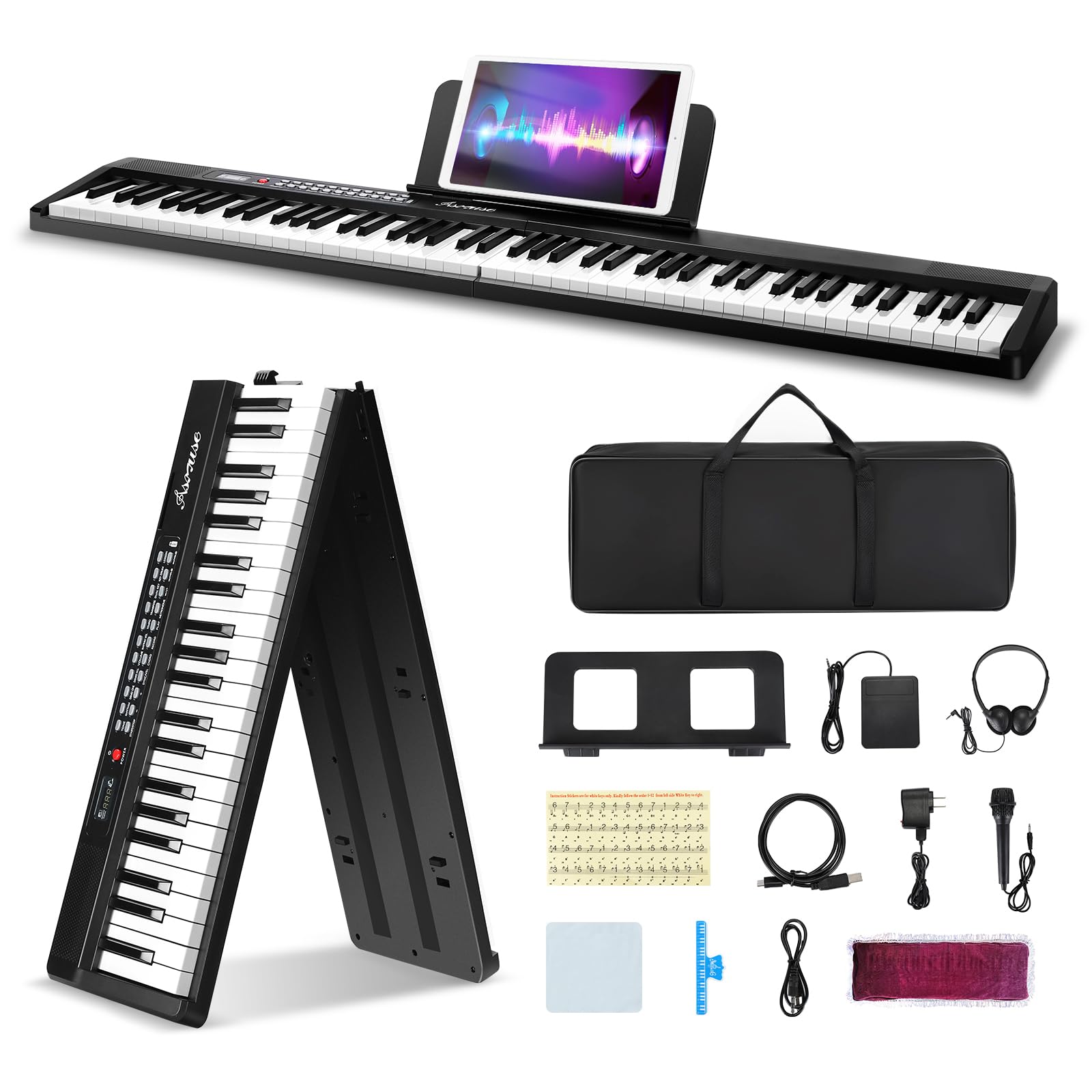 Asmuse 88 Key Portable Folding Digital Piano - Full Size Semi-Weighted Keyboard with Bluetooth MIDI, Sustain Pedal & Carrying Bag - Ideal for Beginners & Adults Practice at Home, Studio or Travel