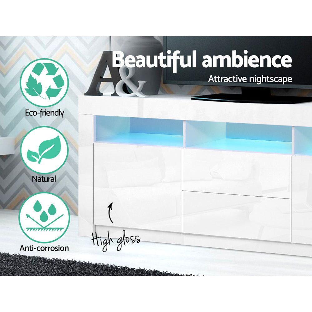 Artiss 160cm White Entertainment TV Stand with LED Lighting - Modern TV Cabinet for Living Room, Bedroom & Home Theater Setup