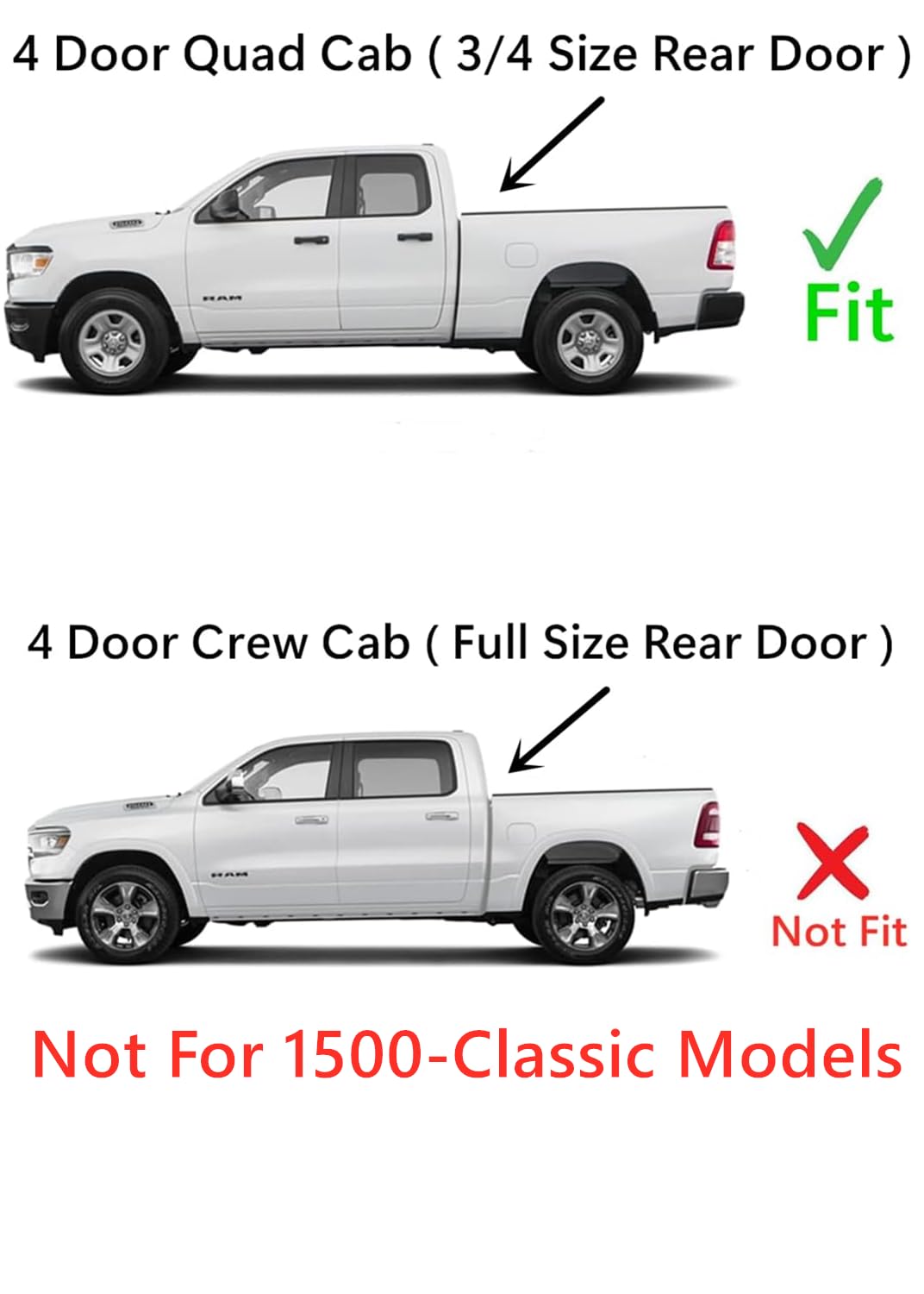 2019-2024 Ram Pickup 1500 4 Door Quad Cab Left Rear Door Window Glass Replacement (Excludes 1500 Classic) | Perfect for Auto Glass Repair & Off-Road Vehicle Maintenance