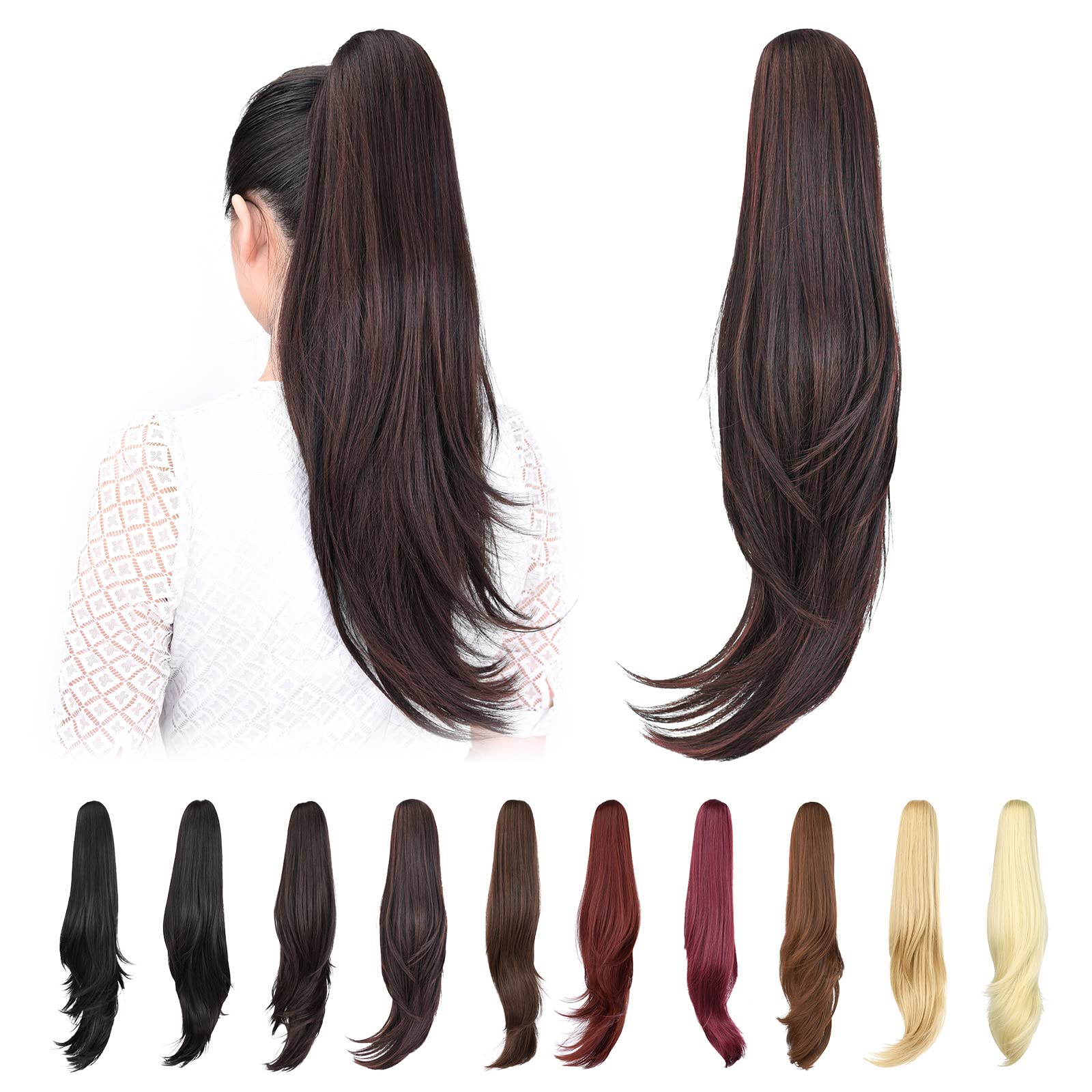 Natural Straight Ponytail Hair Extension with Claw Clip - Seamless Blonde Brown Black Hairpiece for Women - Perfect for Parties, Weddings & Everyday Styling