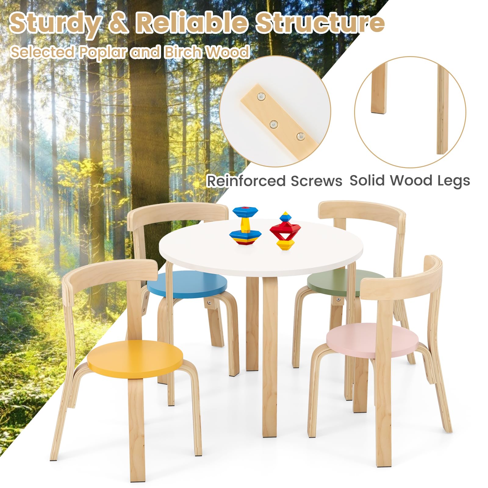 **HONEY JOY Kids Table and Chair Set - 5-Piece Bentwood Toddler Round Table with 4 Chairs for Crafts, Art, Building Blocks | Perfect for Daycare, Kindergarten, Playroom & Home Learning Activities**