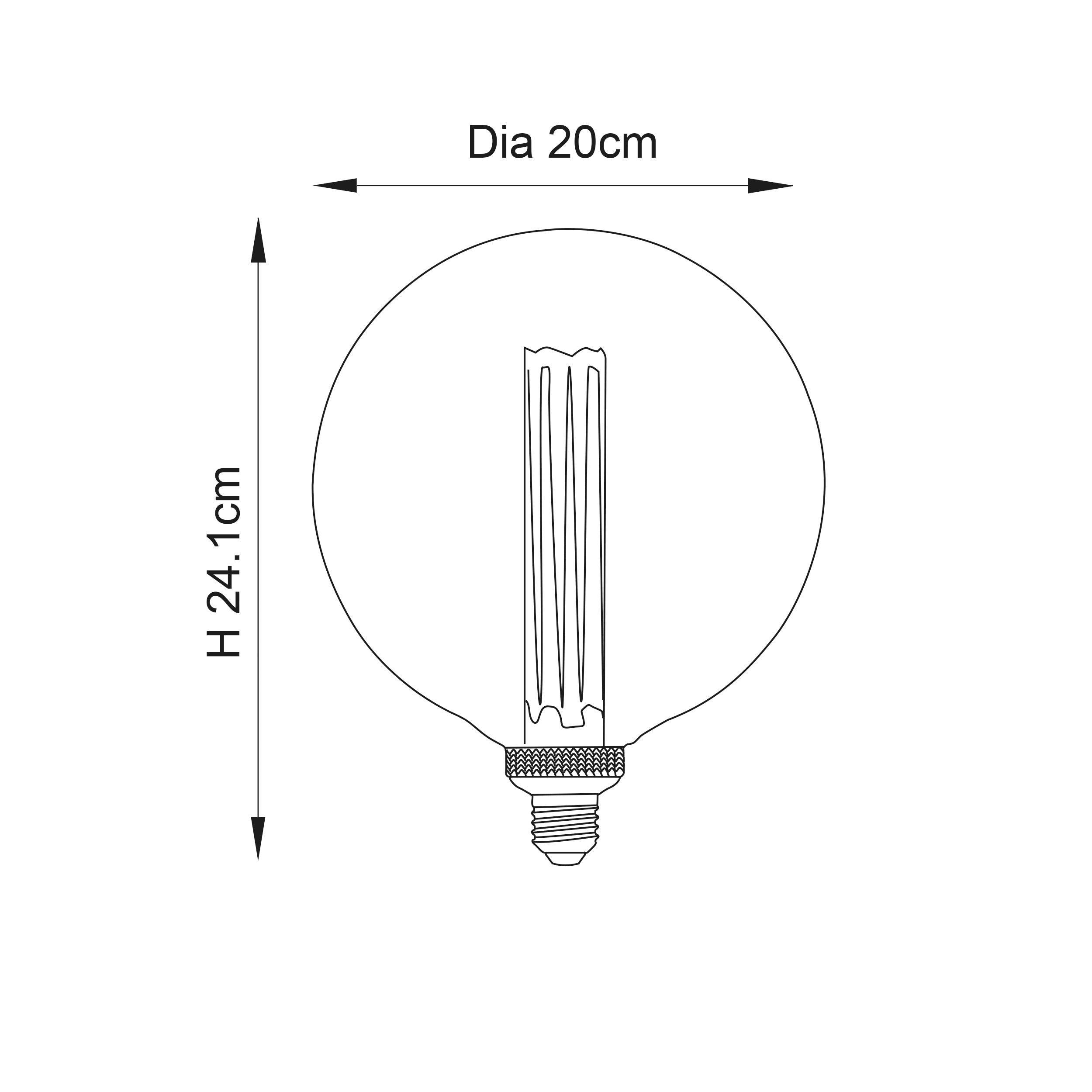 E27 Globe Internal Cylinder Amber LED Light Bulb 2.8W 200mm - Warm Vintage Lighting for Home, Cafe, Restaurant & Bar Decor