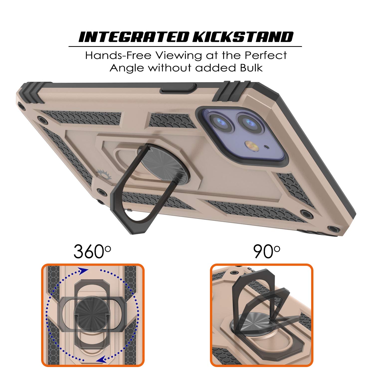 PunkCase for iPhone 11 (6.1 Inch) - Military Grade Protective Case with Metal Ring Grip & Kickstand | Shockproof Dual Layer ArmorShield Series | Full Body Protection | Gold | Perfect for Outdoor Activities, Travel & Daily Use