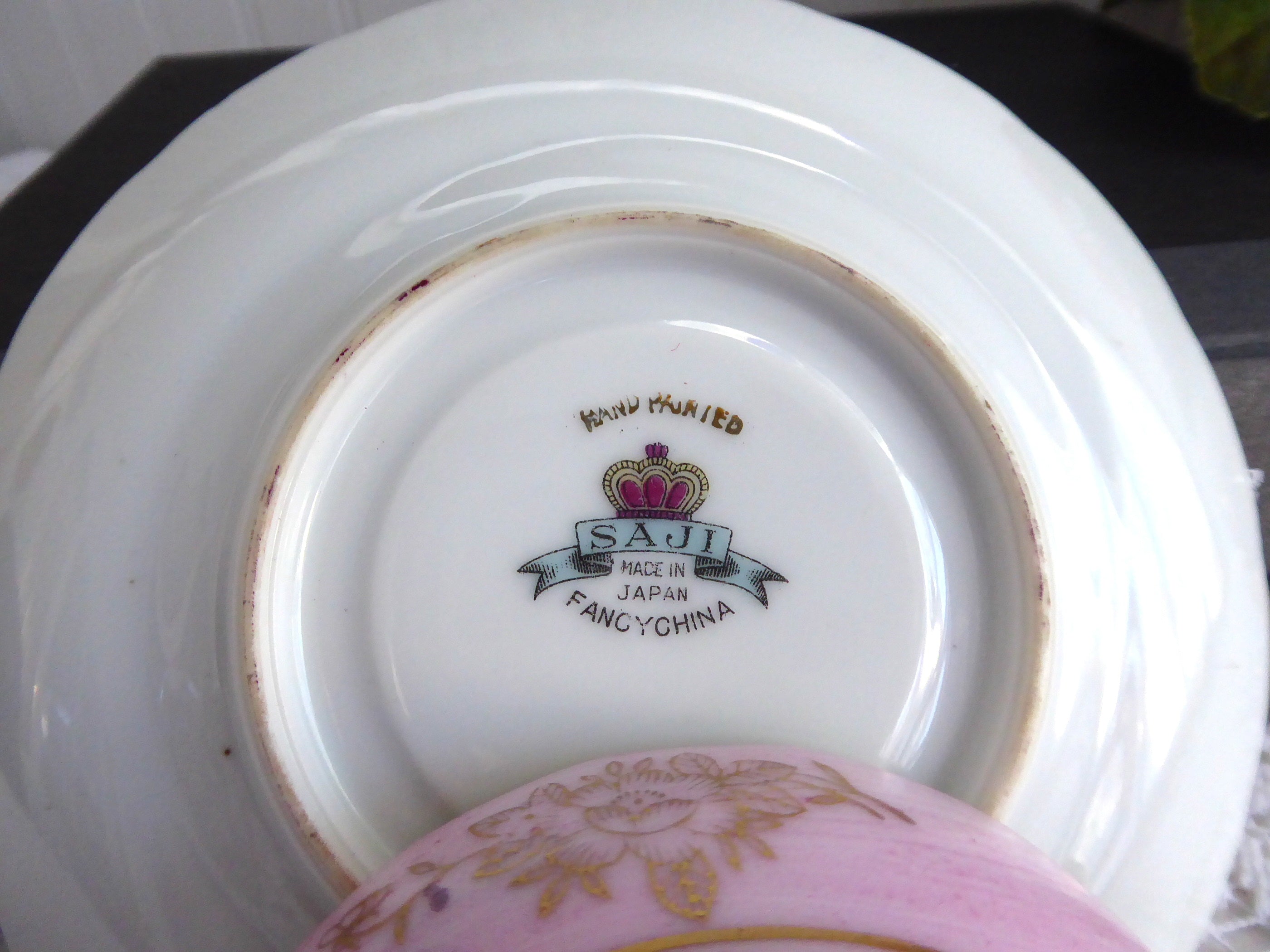 Vintage 1950s Japanese Hand-Painted Cup and Saucer Set - Maroon, Pink & Gold Heart Bouquet Design | Elegant Tea Time, Collectible Tableware, Gift for Tea Lovers