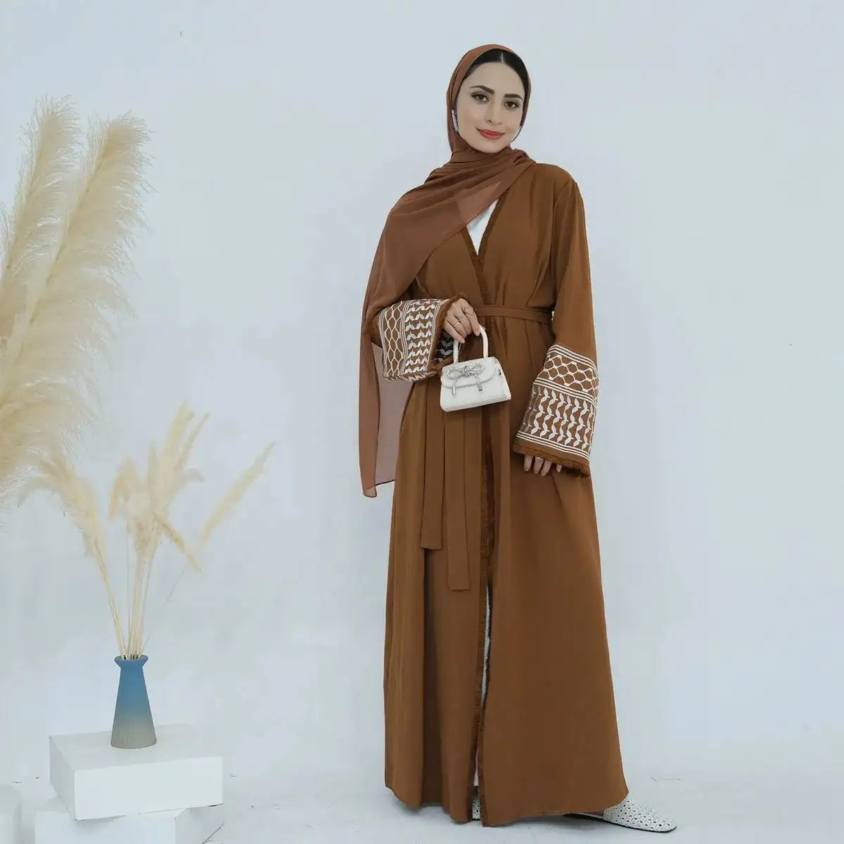 Muslim Mother Daughter Matching Embroidered Tassel Sleeve Cardigan Abaya Dress - Perfect for Eid, Ramadan & Family Gatherings