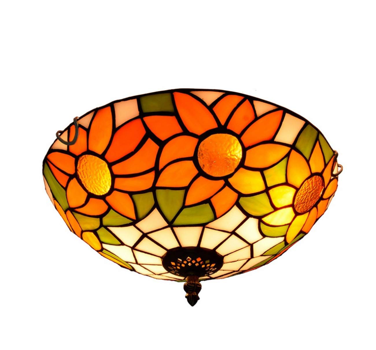 12 Inch Tiffany Style Sunflower Stained Glass Flush Mount Ceiling Light Fixture - E27 Base, 110-240V (Bulbs Not Included) - Perfect for Bedroom, Living Room & Dining Room Lighting Decor