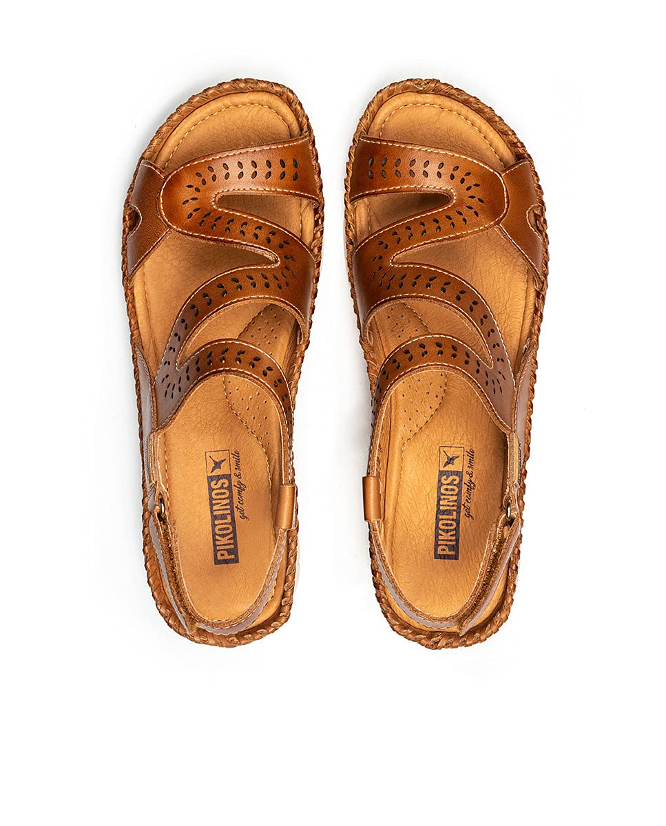 PIKOLINOS Women's Leather Wedge Sandals - Altea Style in Brandy | Comfortable & Stylish for Summer, Beach, and Casual Outings