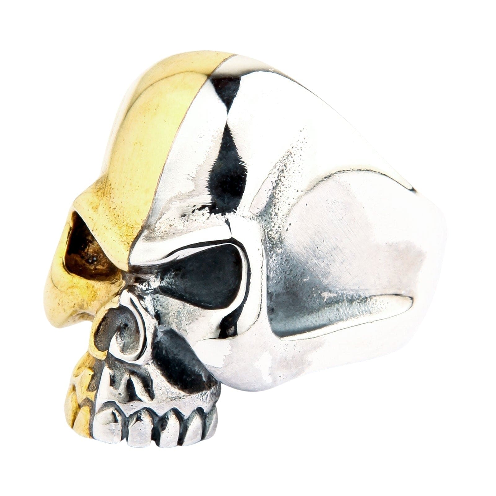 Two Tone Rider Silver Brass Skull Biker Ring for Men - Gothic Punk Jewelry for Motorcycle Enthusiasts - Perfect for Biker Gangs, Rock Concerts and Edgy Fashion
