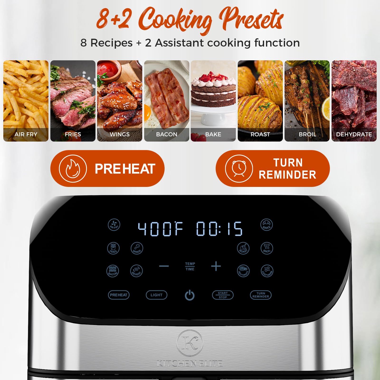 **Kitchen Elite® 8QT Air Fryer with 360° Turbo Airflow Technology – 8 Preset Functions, Nonstick Square Basket with Window, Probe Thermometer & Auto Shut Off – Perfect for Family Meals, Healthy Cooking & Quick Snacks**    *(Optimized for Google SEO, includes key features, and highlights usage scenarios like family meals, healthy cooking, and quick snacks.)*