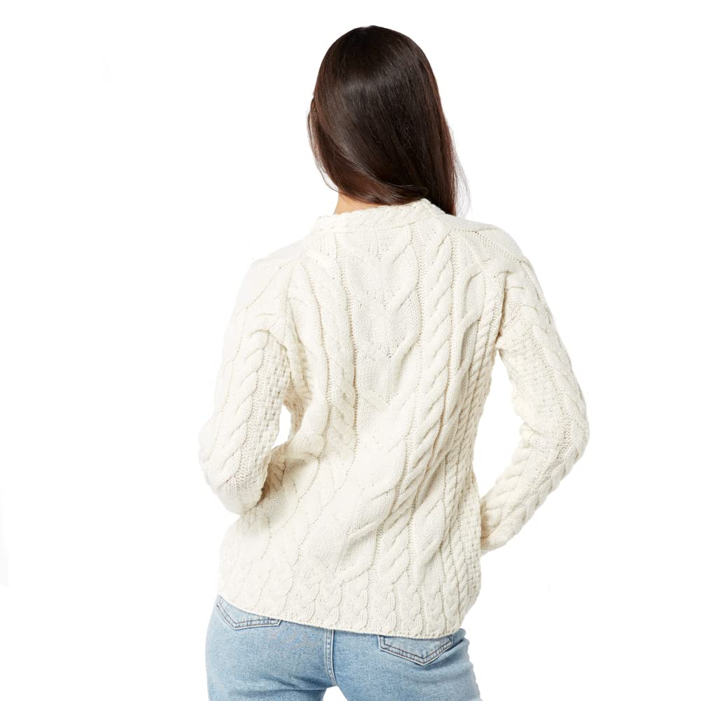 Carraig Donn Women's Irish Cable Knit Merino Wool Sweater - Soft Winter Pullover for Ladies, Perfect for Casual Outings & Cozy Evenings