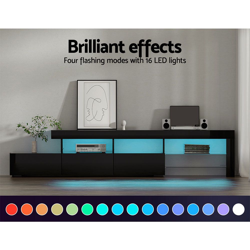 Artiss 215cm Black Caya Entertainment TV Stand with LED Lighting - Perfect for Living Room, Home Theater & Media Storage