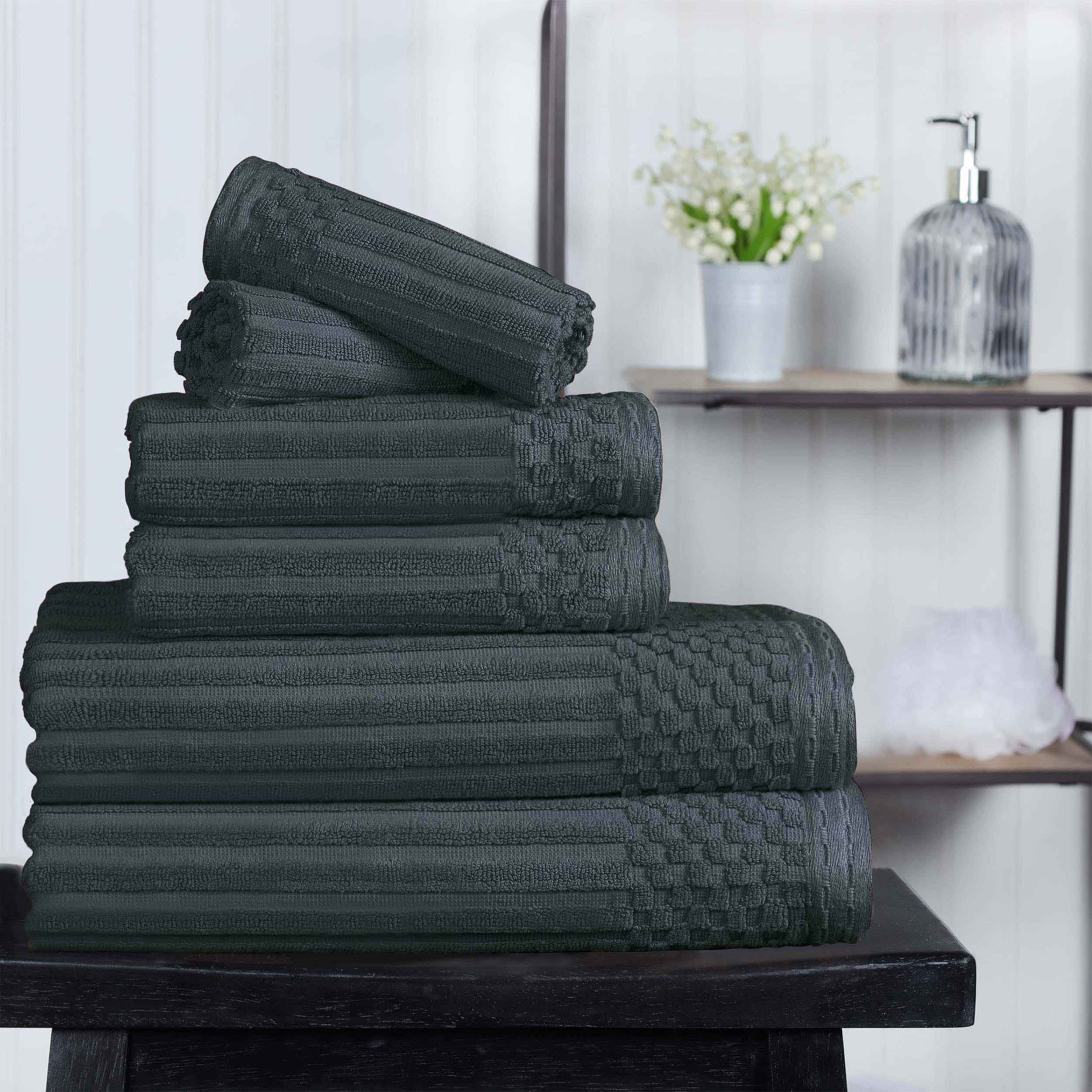 Premium 6-Piece Cotton Ribbed Textured Towel Set - Medium Weight, Soft & Absorbent Bath Towels for Spa, Gym, and Everyday Use
