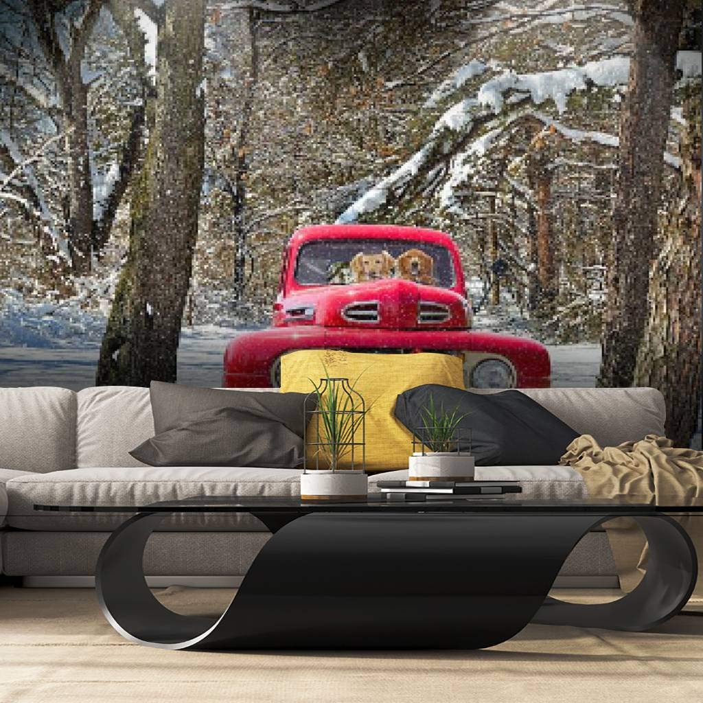 Golden Retriever Christmas Truck Peel and Stick Wallpaper - Self-Adhesive Removable Vinyl Wall Mural for Home Decor (Perfect for Living Room, Bedroom, Nursery & Holiday Decoration)