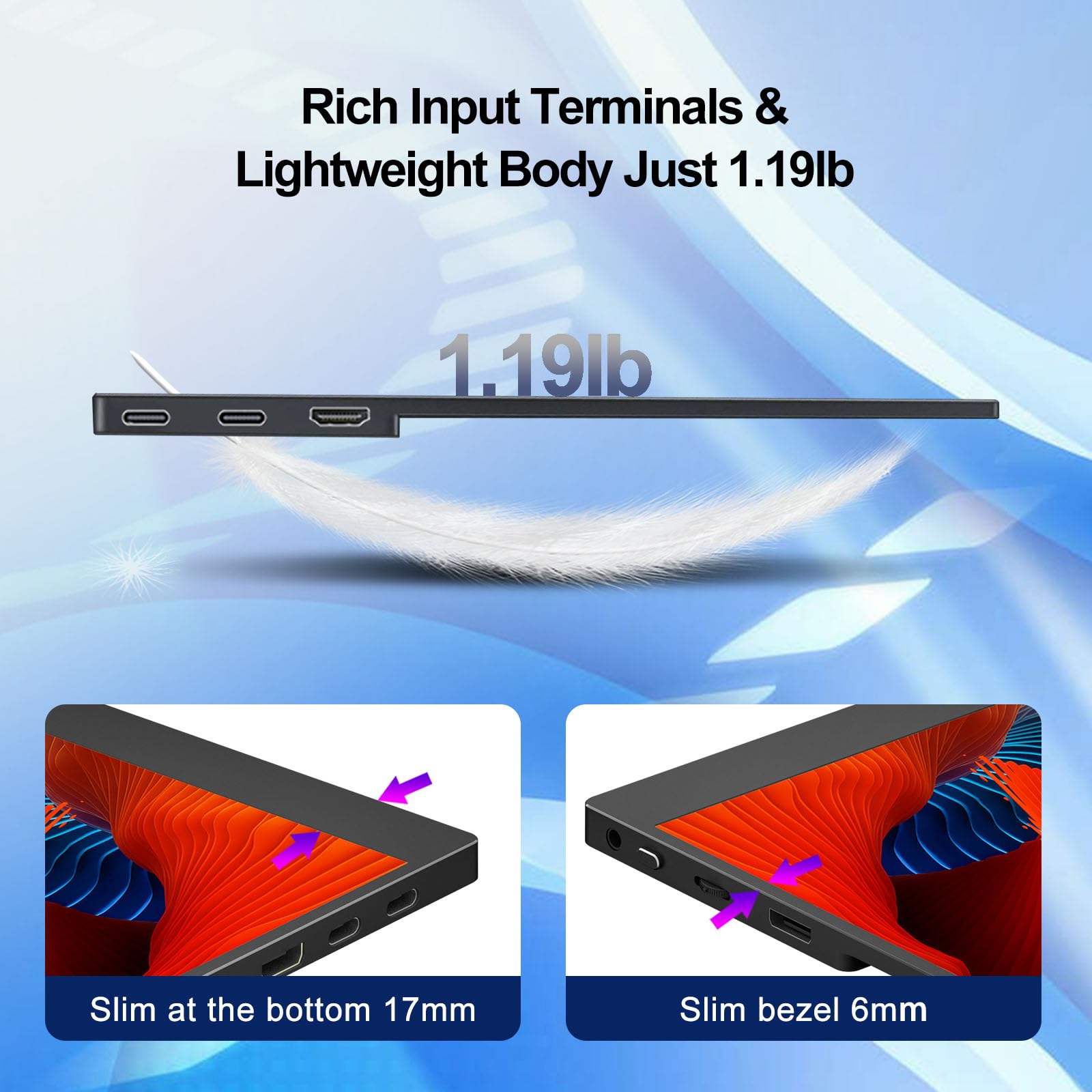 Kyyivwine 16.1 Inch Portable Monitor - 1080P FHD 144Hz IPS Screen, 100% sRGB, 1200:1 Contrast Ratio, Ultra-Thin Design with Built-in Speakers, USB-C & HDMI Connectivity - Compatible with PS5, Xbox, Switch, PC & Mac - Perfect for Gaming, Work & Travel