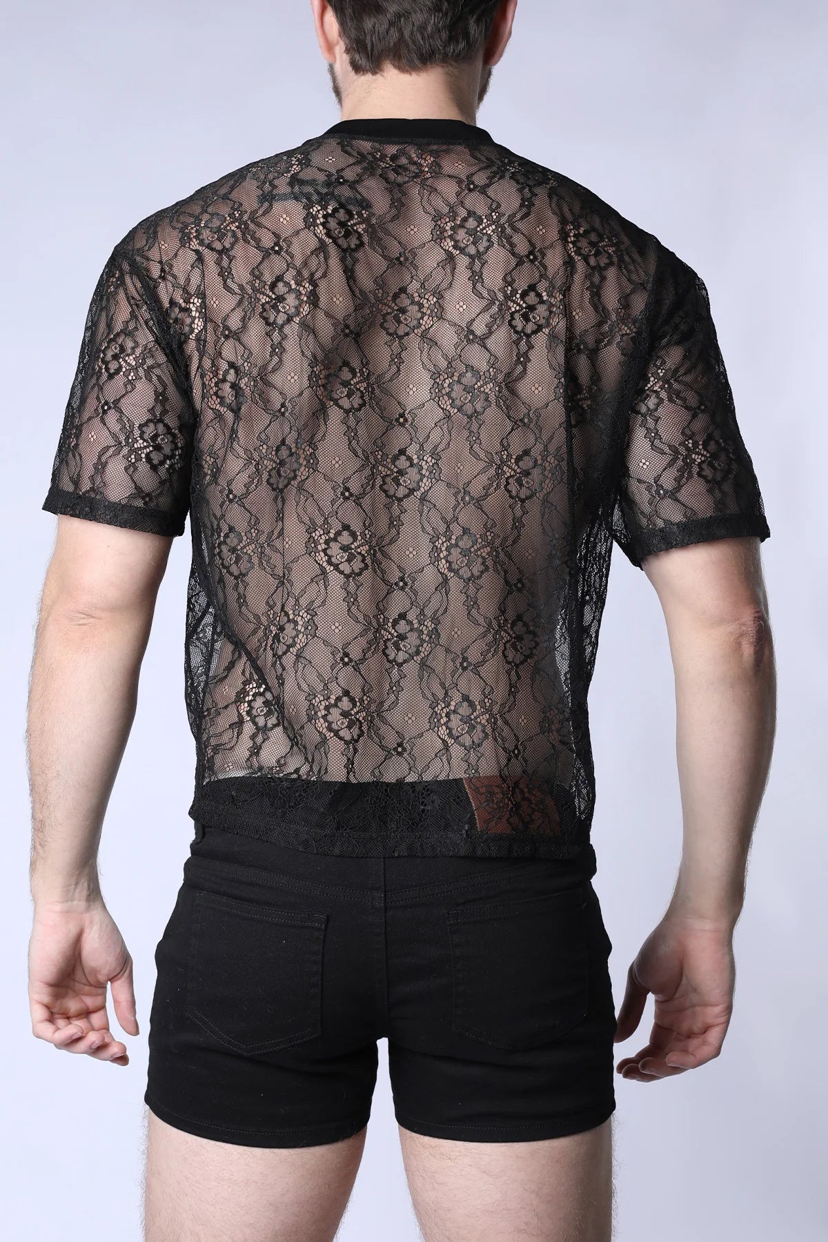 Timoteo Positano Black Lace Cropped T-Shirt - Women's Fashion Top for Casual Wear, Date Night & Summer Outfits