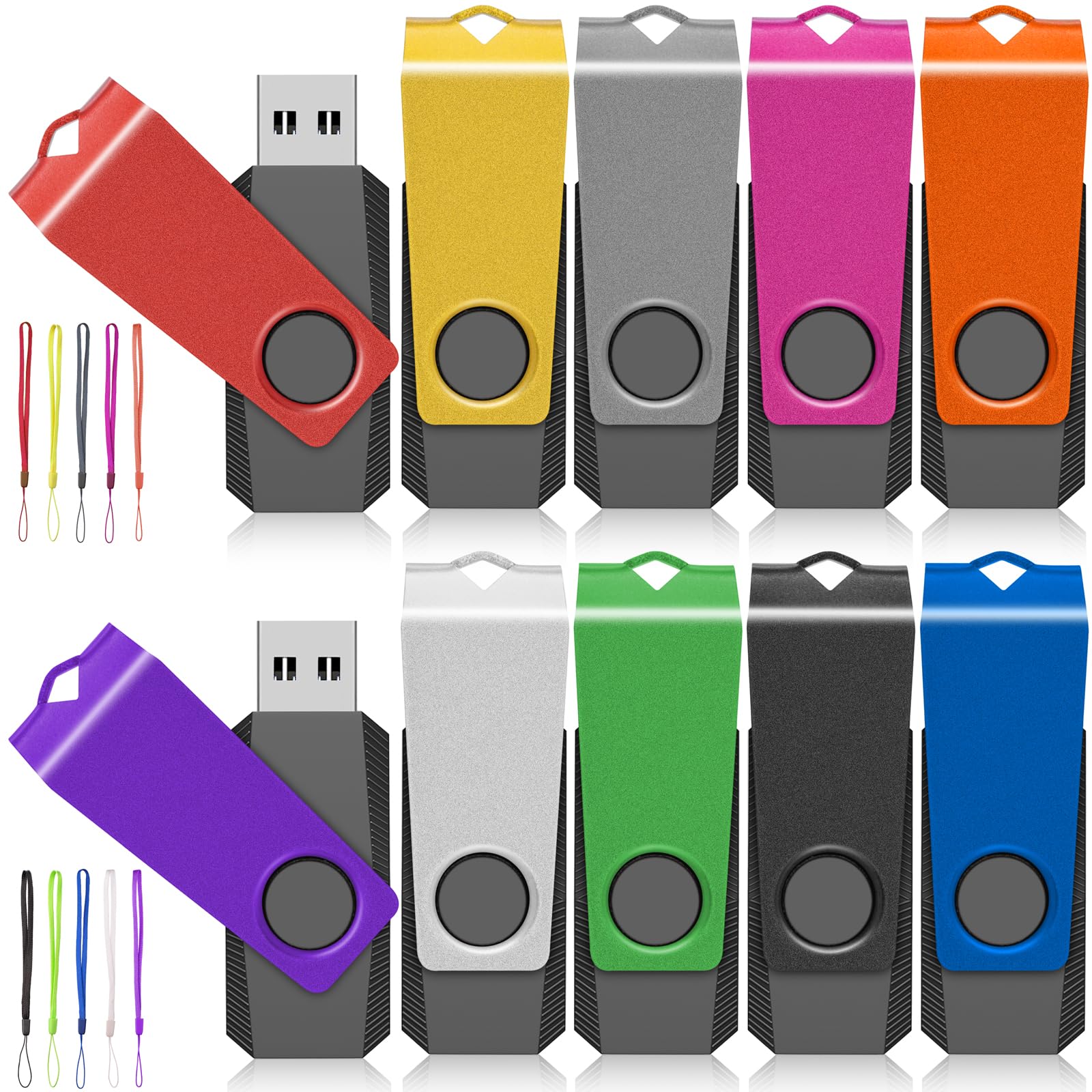 64GB USB Flash Drive 10 Pack - High Speed USB 2.0 Thumb Drives with Lanyards, Bulk Memory Sticks for School, Office, Business, Data Storage & File Transfer (Mixed Colors) - Perfect for Students, Teachers, Professionals & Corporate Gifts