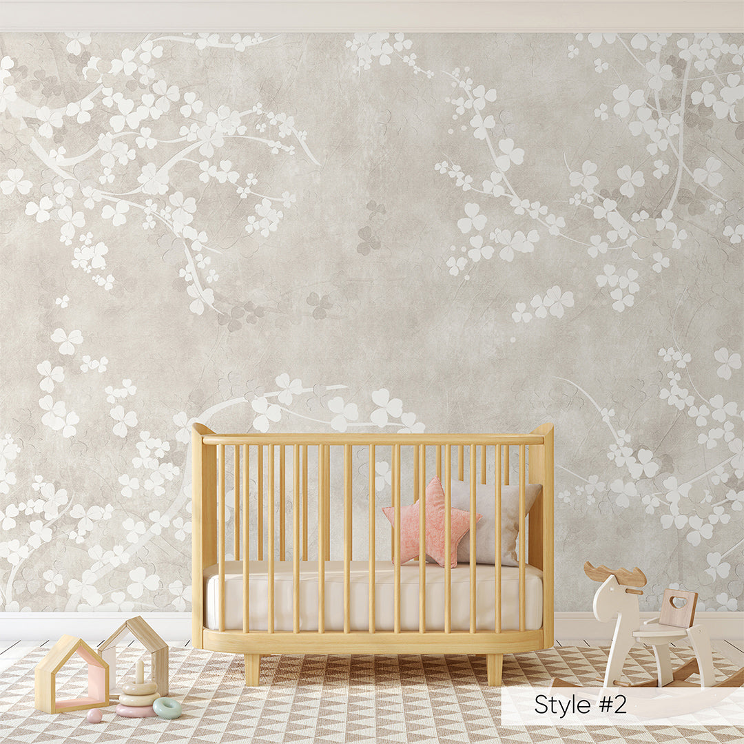 Pale Pink & Beige Sakura Blossom Wall Mural CCM152 - Elegant Floral Wallpaper for Bedroom, Living Room & Nursery Decor