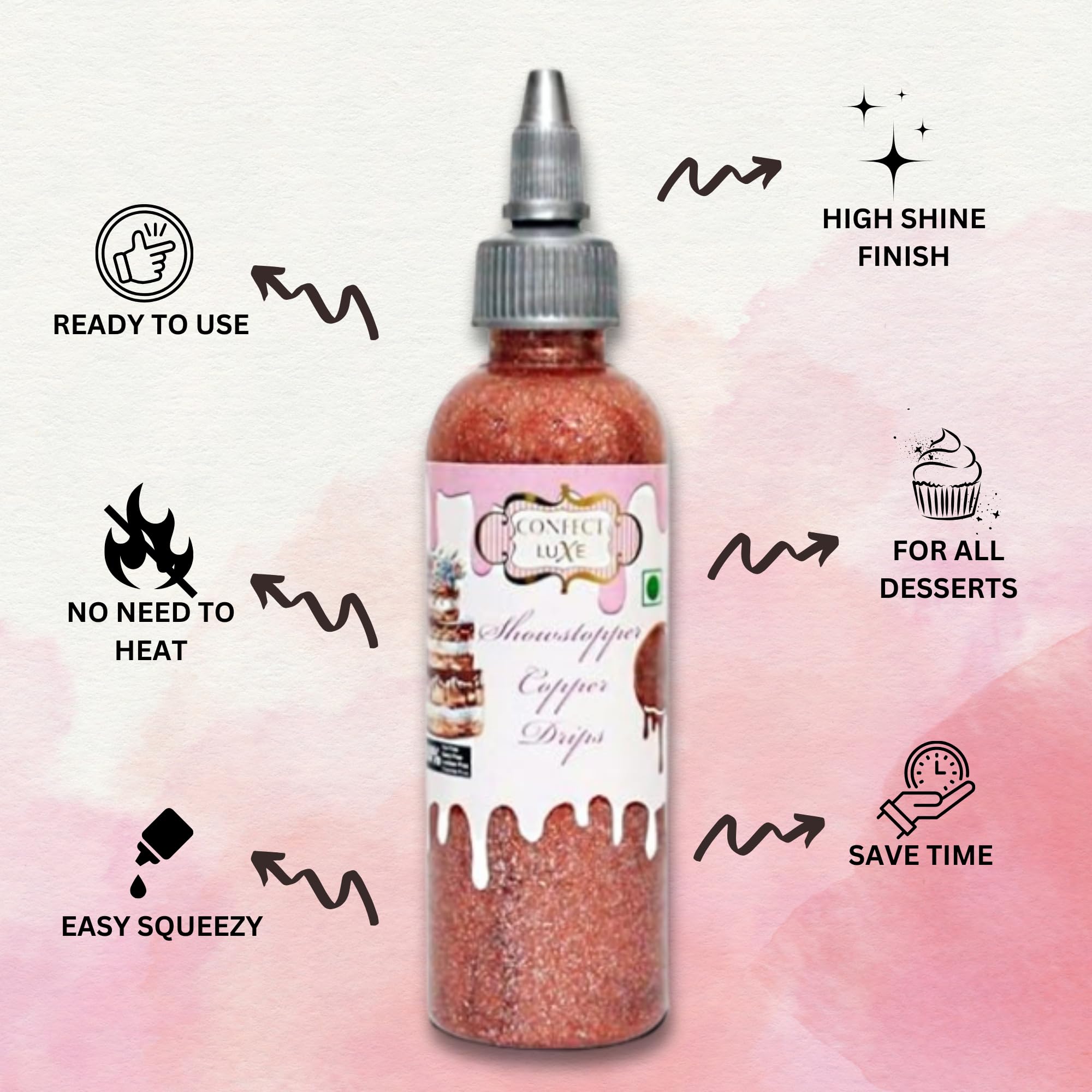 Edible Cake Drips for Decorating - Sparkling Edible Drips for Cakes, Donuts & Cupcakes - 3.71oz Showstopper Copper - Perfect for Birthday Cakes, Wedding Desserts & Party Treats
