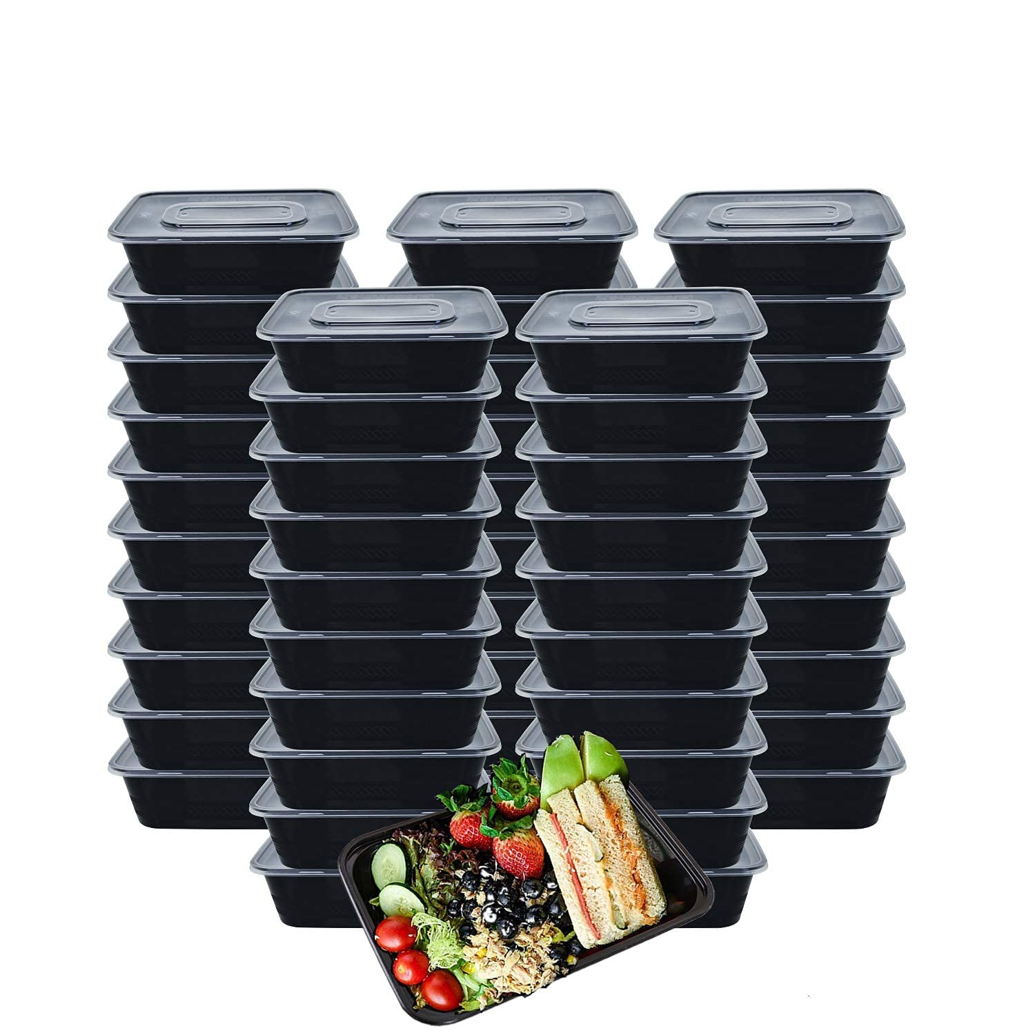 HOMEE 50-Pack 33 oz Reusable Plastic Food Storage Containers with Lids - Bento Lunch Box, Stackable, Microwave & Dishwasher Safe, Freezer Friendly - Perfect for Meal Prep, Leftovers, Office Lunch & Picnics