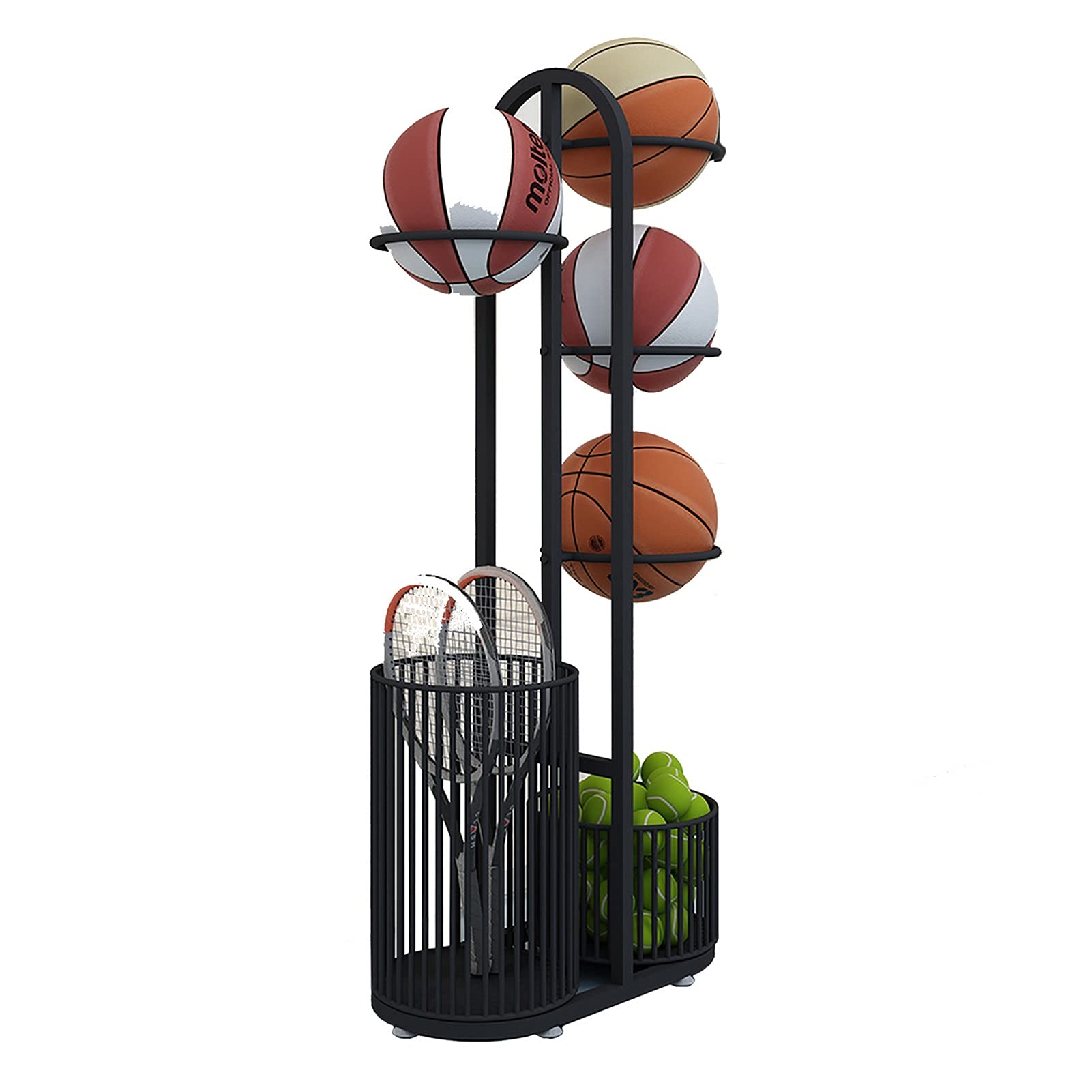 Vertical Metal Sports Equipment Storage Rack - Basketball & Football Organizer Stand for Home, Gym, or Stadium | Space-Saving Gear Organizer for Balls, Shoes & Accessories