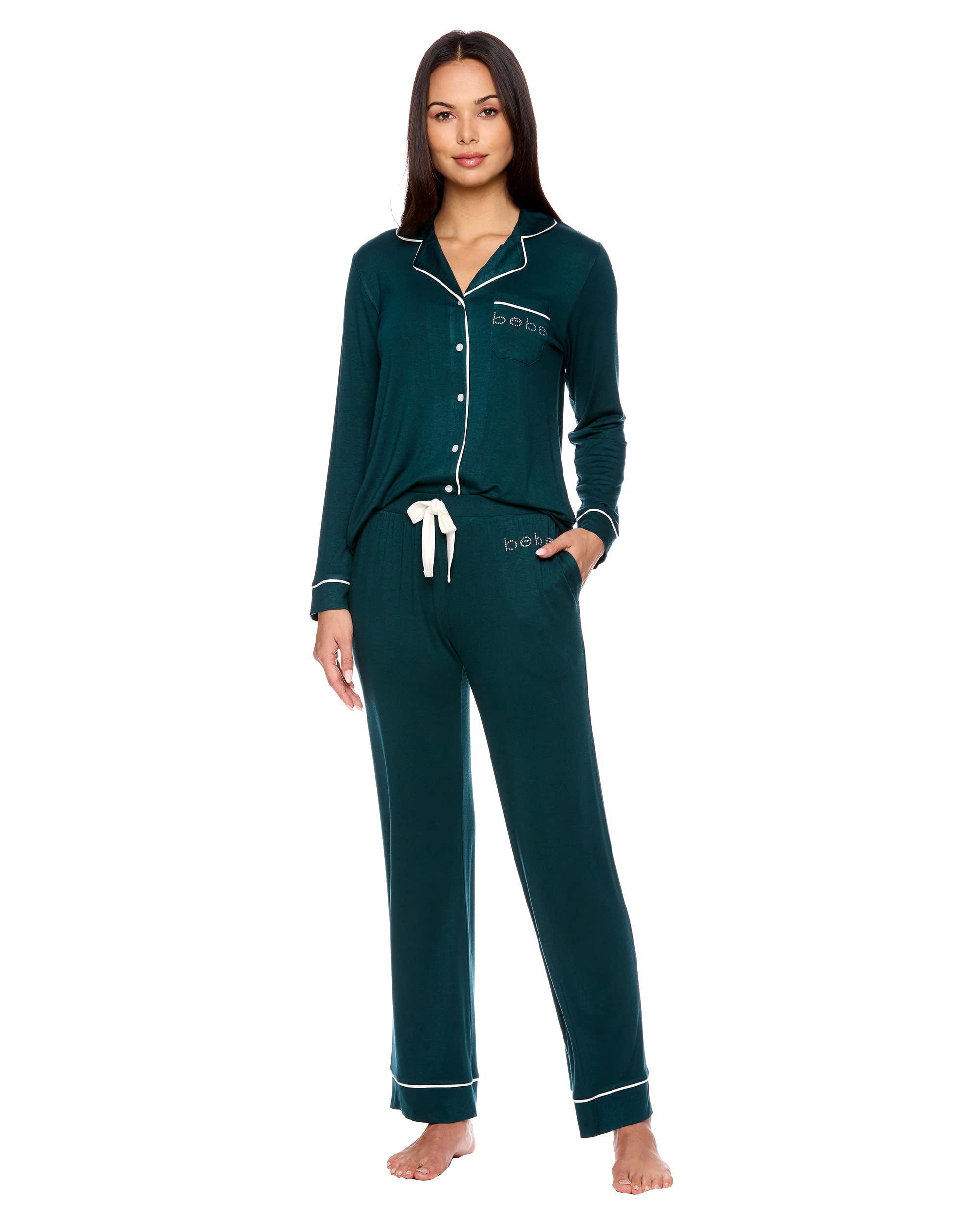 bebe Women's Pajama Sets - Soft & Comfortable Long Sleeve PJ Set with Logo - Cozy Sleepwear for Lounge & Bedtime - Perfect for Relaxing at Home or Gift Giving