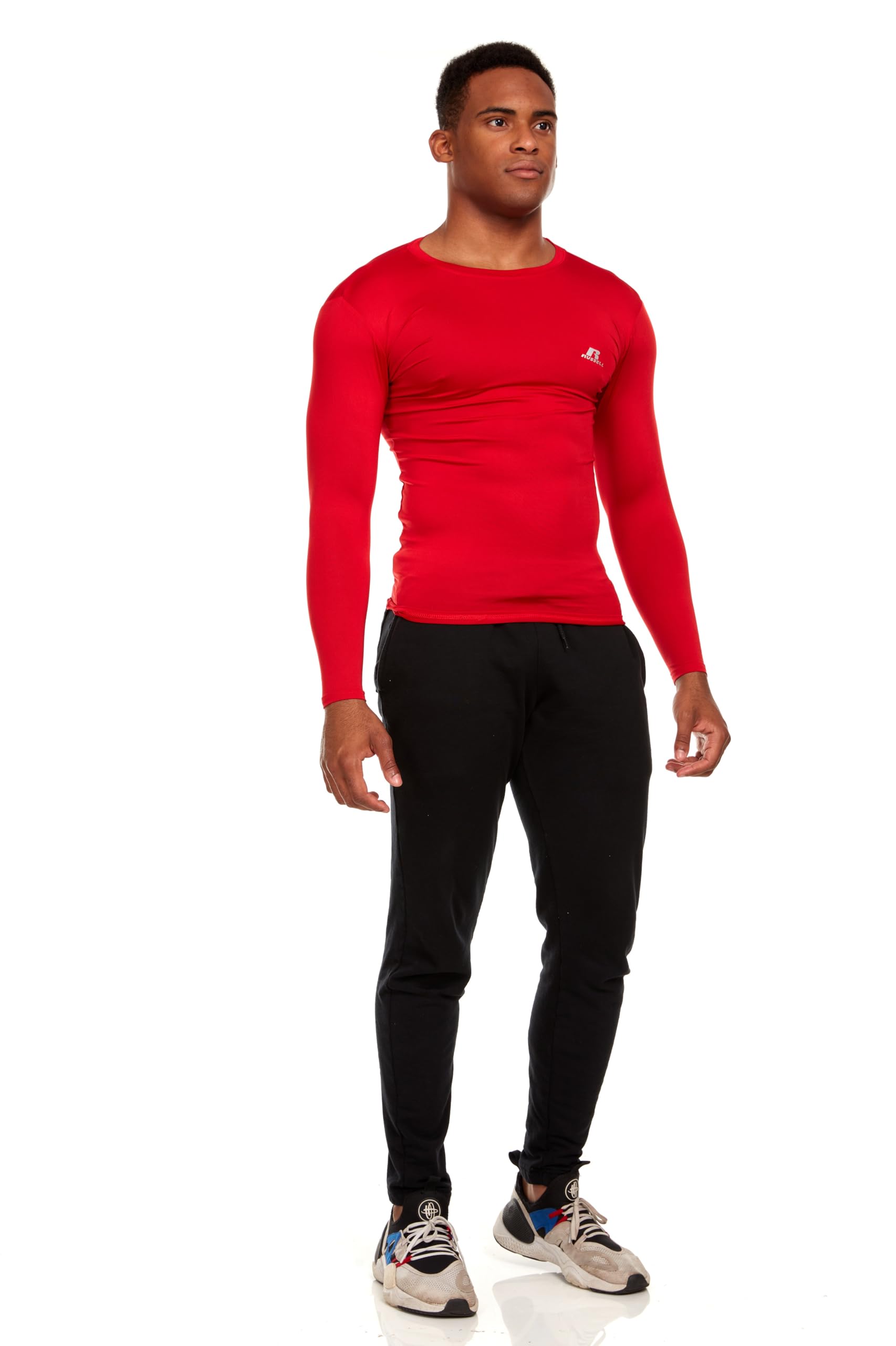 Russell Athletic Men's Long-Sleeve Compression Top - Lightweight Moisture-Wicking Workout Shirt for Running, Gym & Training - Performance Baselayer for Cold Weather & Active Sports