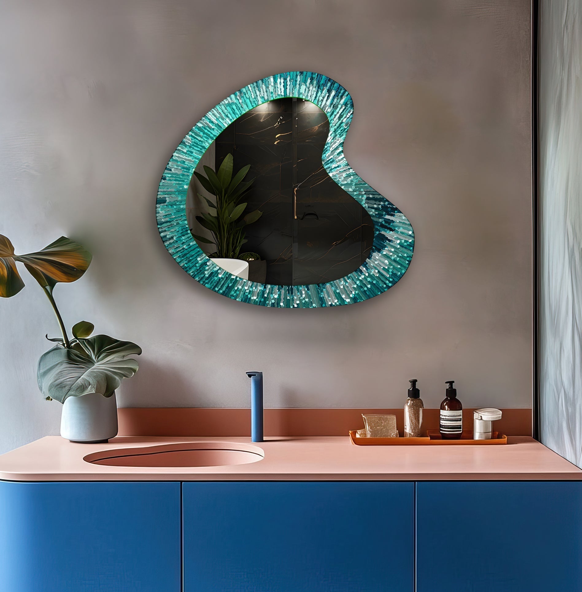 Abstract Green Lines Modern Wall Mirror - Decorative Home Accent for Living Room, Bedroom & Entryway - Stylish & Contemporary Design