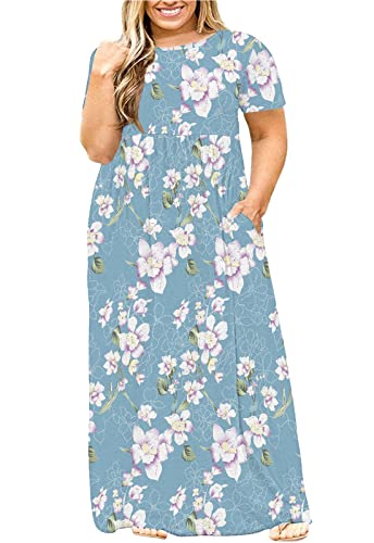 Kancystore Women's Plus Size Short Sleeve Maxi Dress with Pockets - Loose Flowy Casual Summer Dress for Beach, Vacation & Everyday Wear