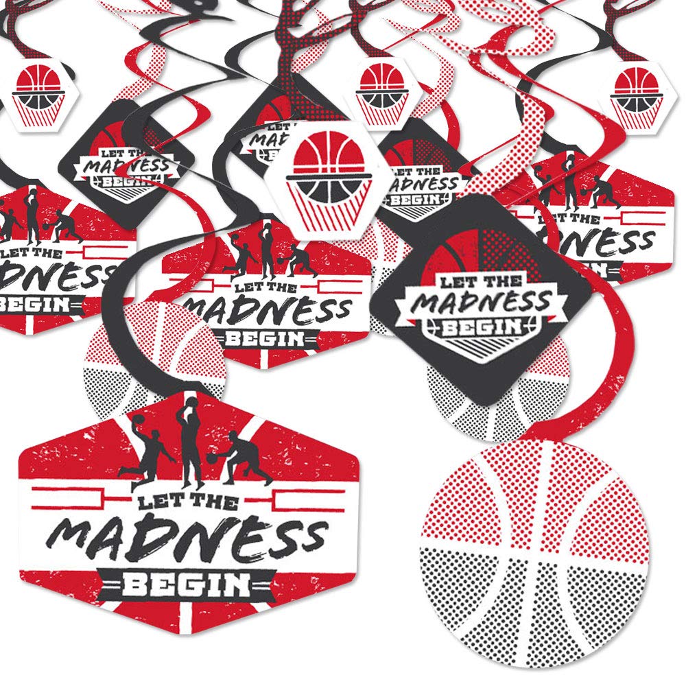 Red Basketball Party Decor - Set of 40 Hanging Swirls for College Sports Events