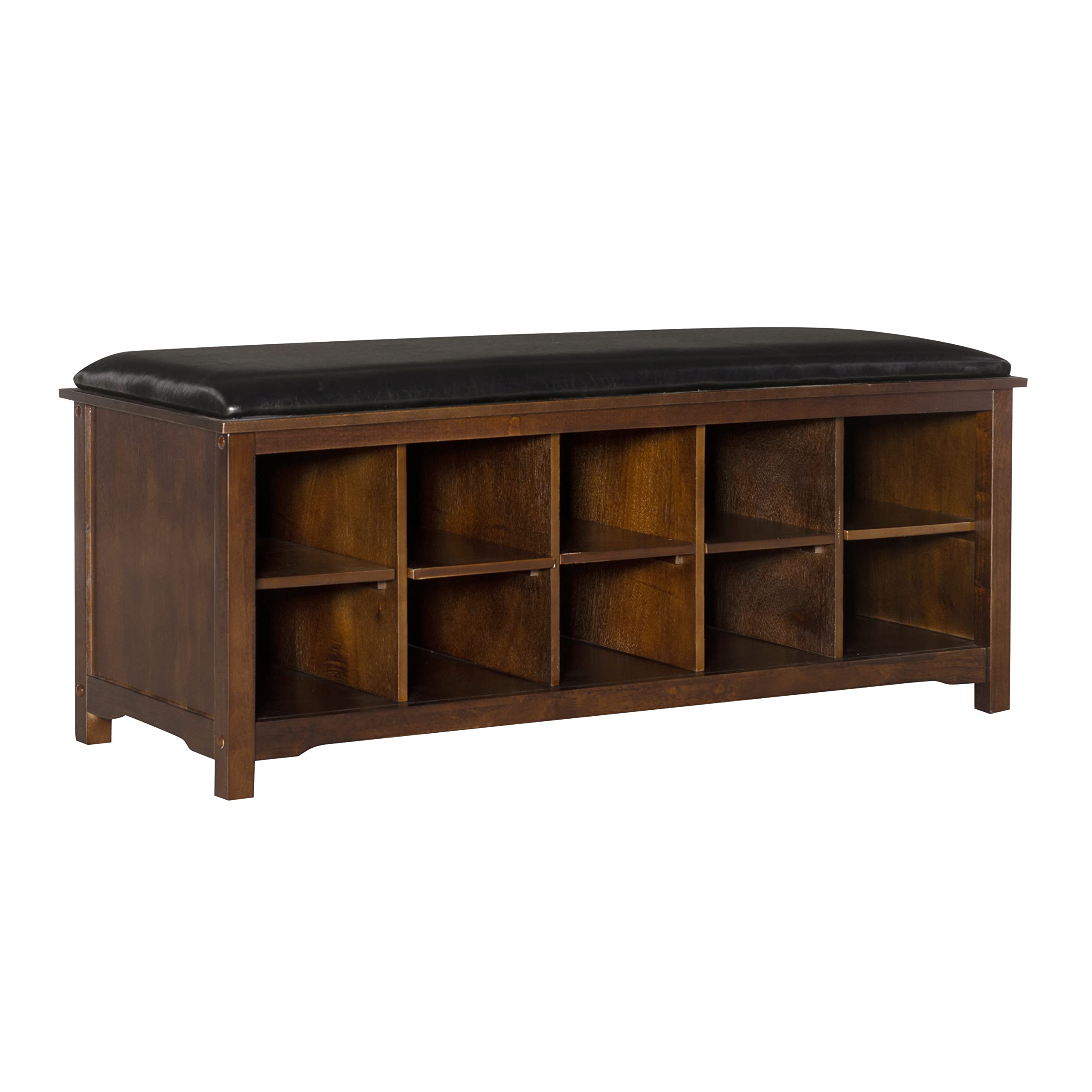 Linon Cape Anne Dark Walnut Wooden Bench, 45 Inch Wide Entryway Seating, Brown Finish - Perfect for Hallway, Bedroom or Living Room Furniture