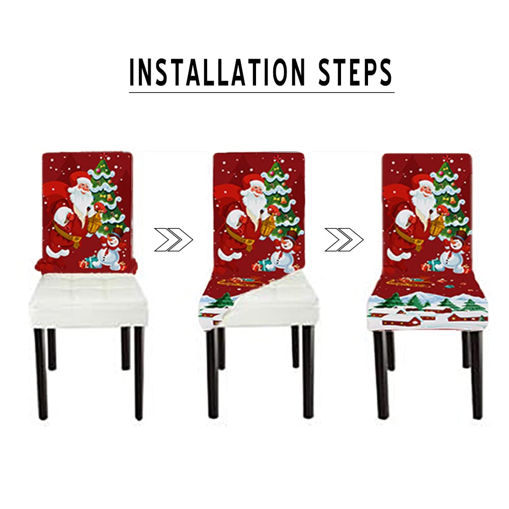 LIPOR Set of 6 Stretchable Christmas Dining Chair Slipcovers - Santa Claus & Christmas Tree Print Washable Parsons Chair Covers for Holiday Decor - Perfect for Home, Kitchen & Restaurant Use During Christmas Season