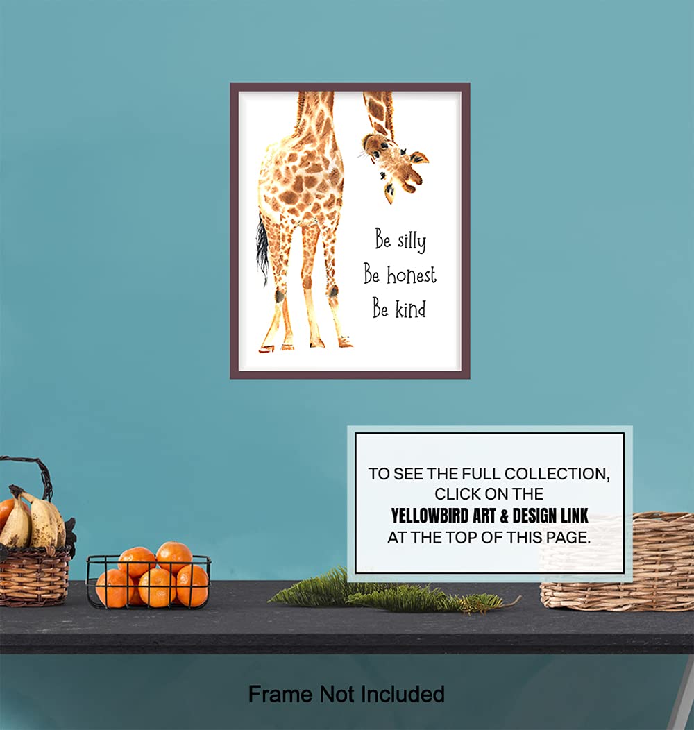 Be Silly Be Honest Be Kind Giraffe Wall Art - Nursery Decor for Boys & Girls - Kids Room Wall Decor - Baby Shower Gift Idea - Playroom & Toddler Bedroom Decoration - Inspirational Children's Wall Art for Bedrooms & Play Areas