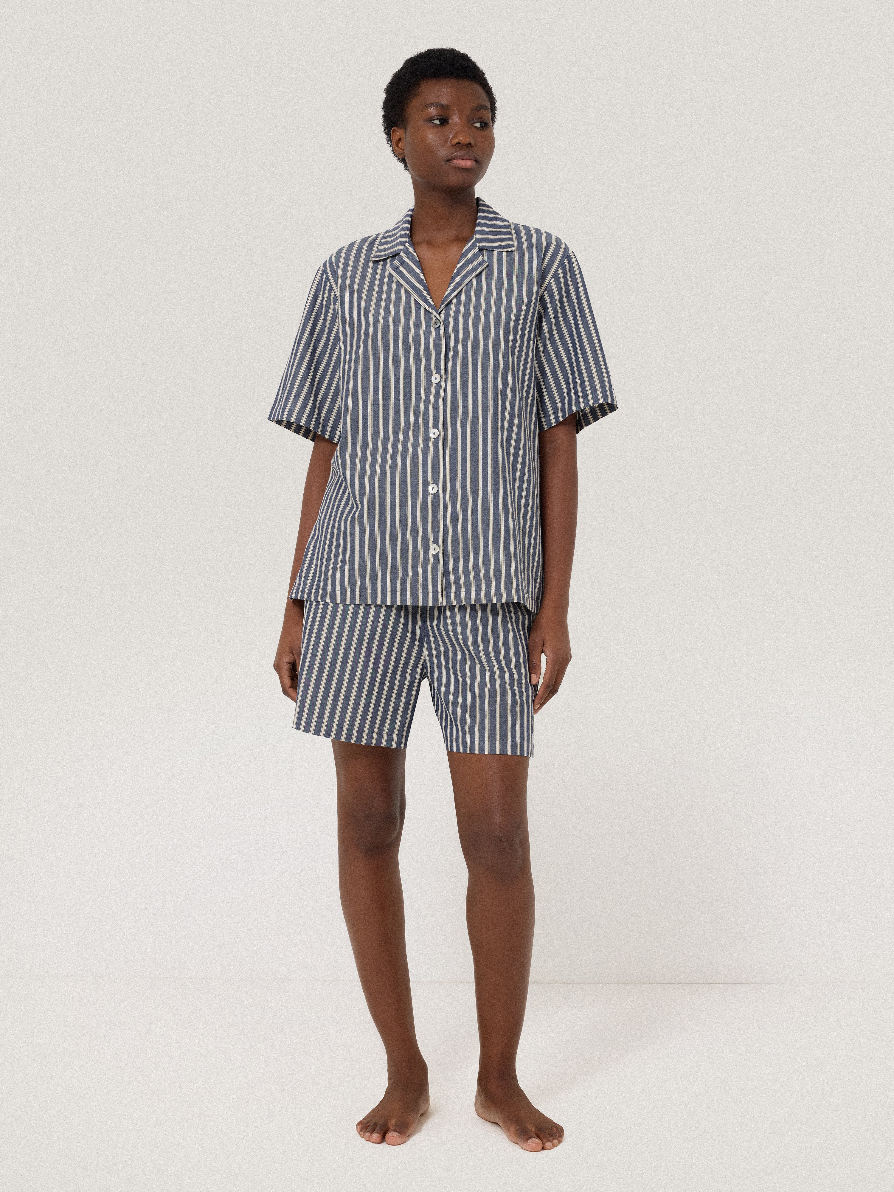 Soft Cotton Striped Short Pajama Set for Women - Blue Sleepwear for Summer Nights & Lounge Wear