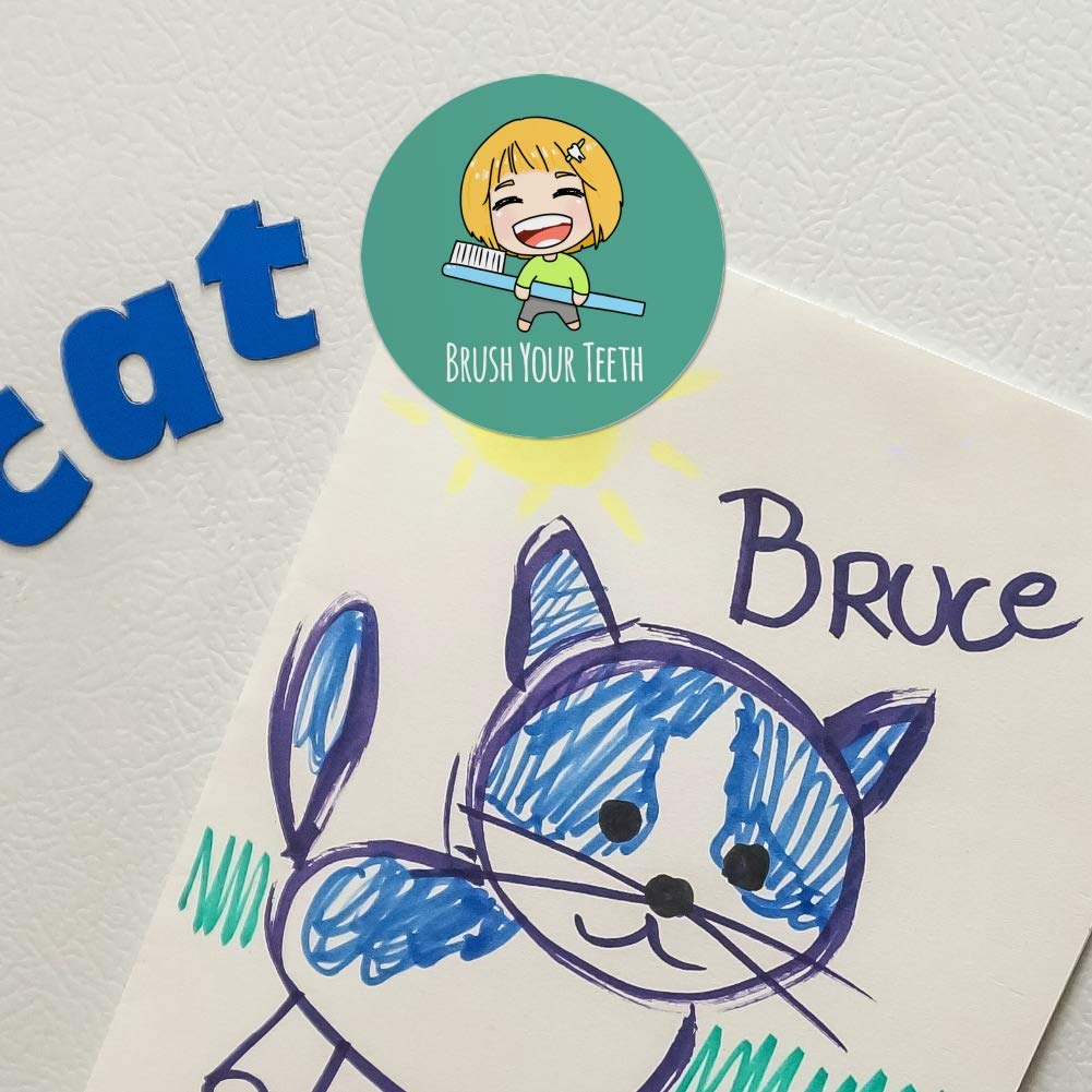 Cute Chibi Toothbrush & Fridge Magnet Set - Kawaii Vinyl Circle Magnets for Refrigerator, Locker & Whiteboard Decor - Fun Dental Care Accessories for Kids & Teens