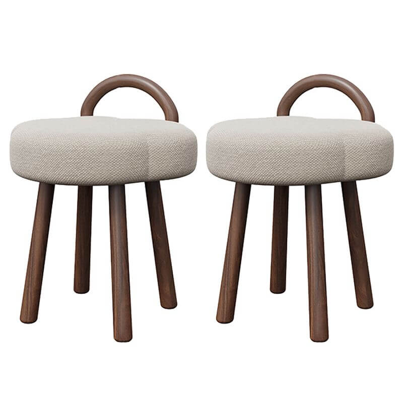 White Upholstered Vanity Stool with Back Support & Wooden Legs - 19
