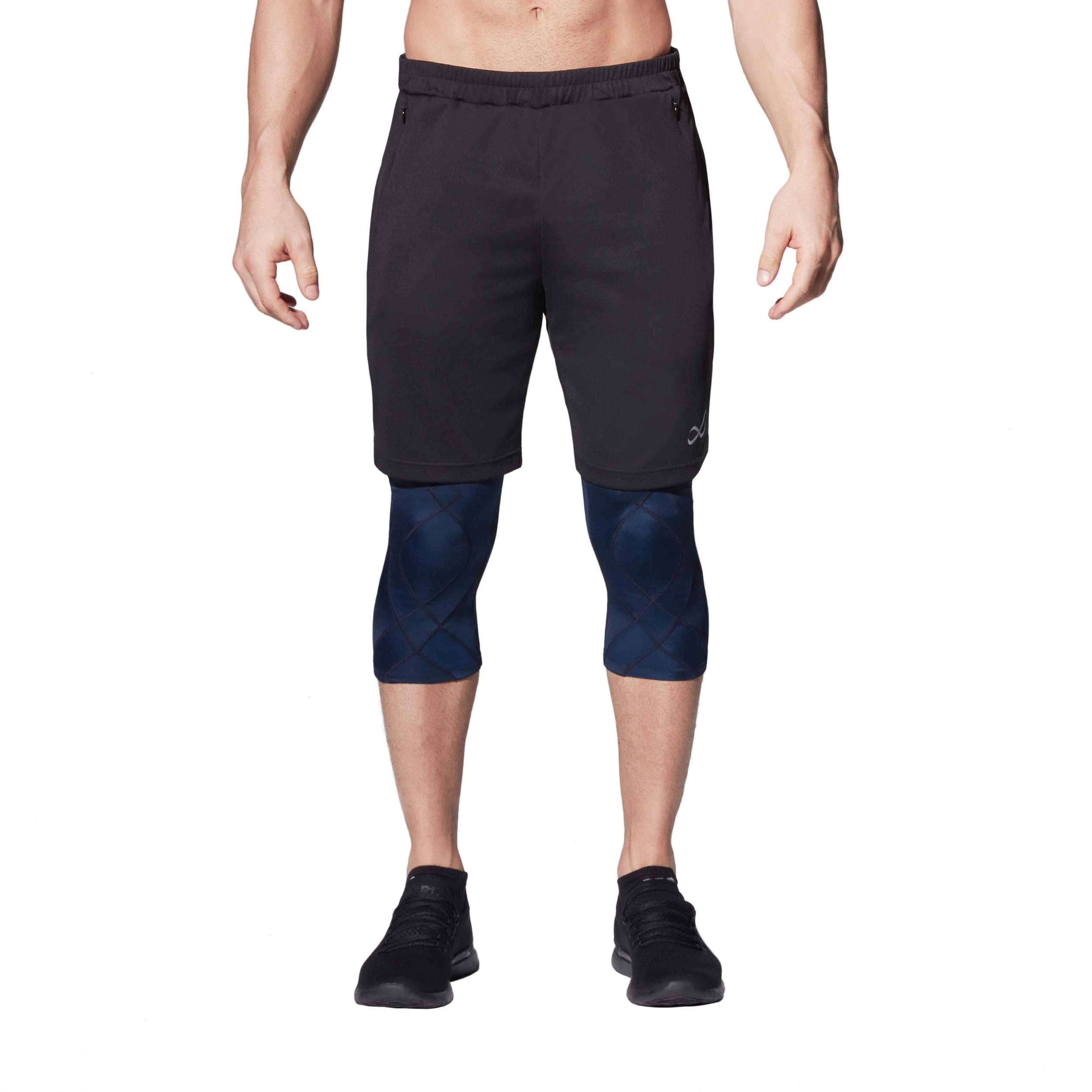 CW-X Men's Stabilyx 3/4 Compression Tights - Joint Support Running & Recovery Capri Pants for Athletes, Gym Workouts & Post-Training Muscle Recovery