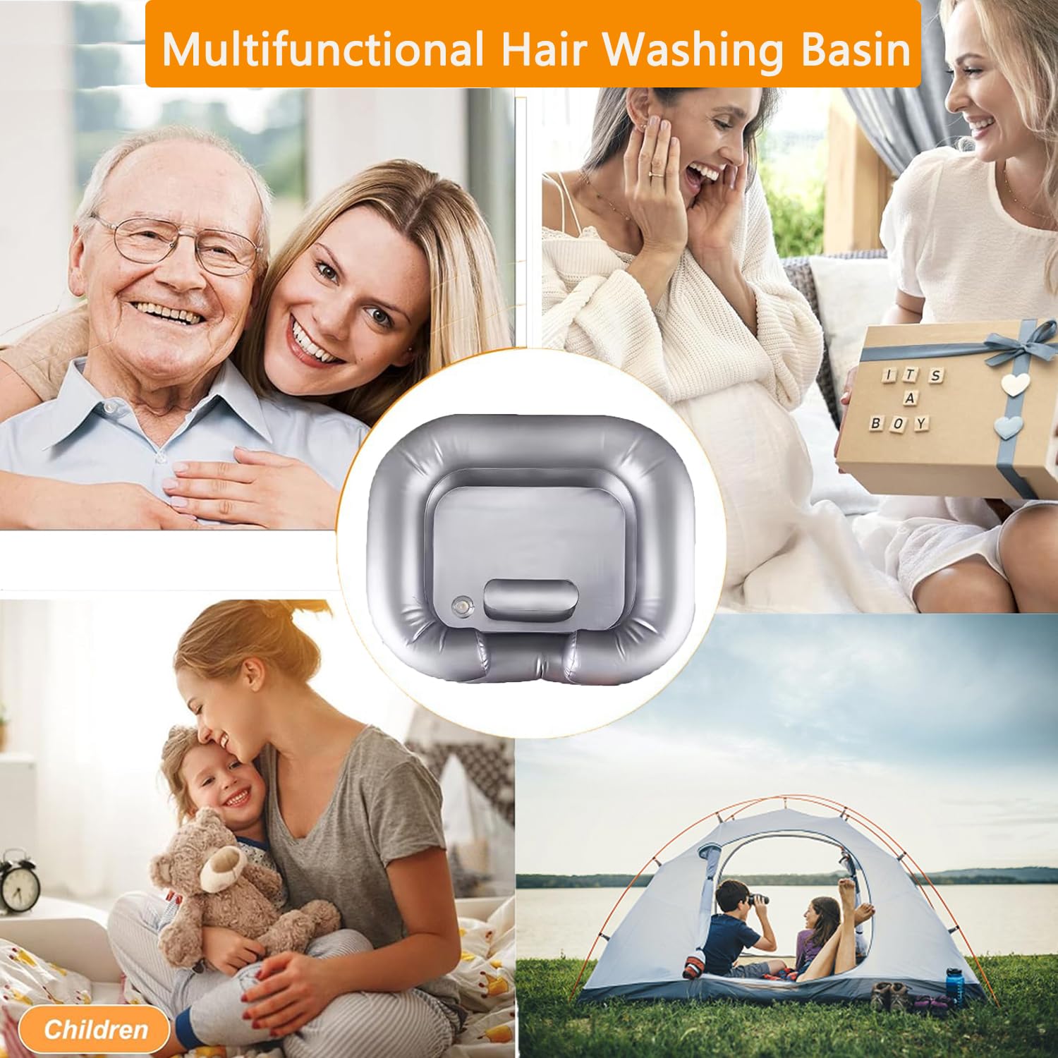 **Portable Inflatable Hair Washing Basin for Elderly, Bedridden & Handicapped - Shampoo Bowl for Pregnant Women & Kids - Home Use Sink Tray (Silver) - Perfect for Home Care, Travel & Salon Use**