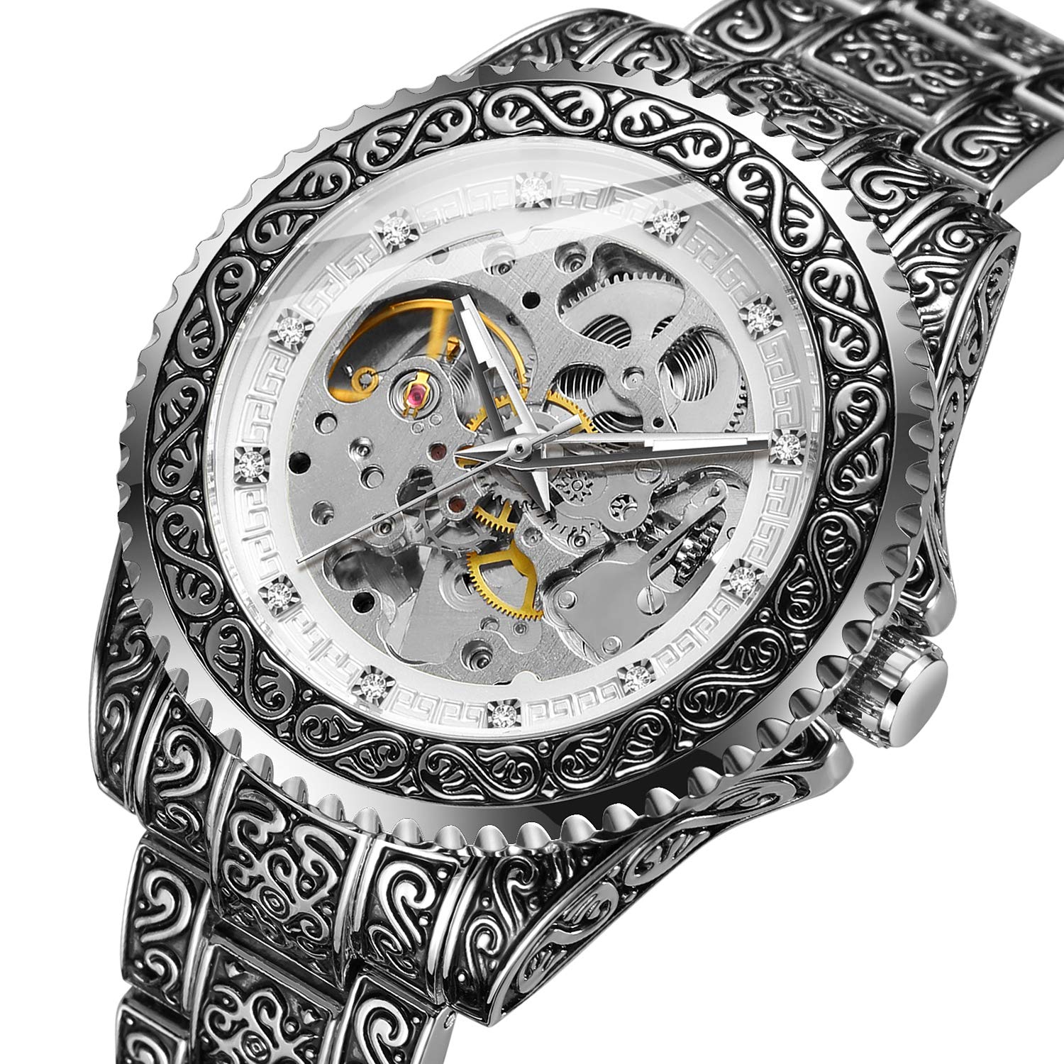 FORSINING Men's Skeleton Automatic Watch - Waterproof Self-Winding Mechanical Wristwatch with Engraved Design | Perfect for Business, Formal Events & Daily Wear