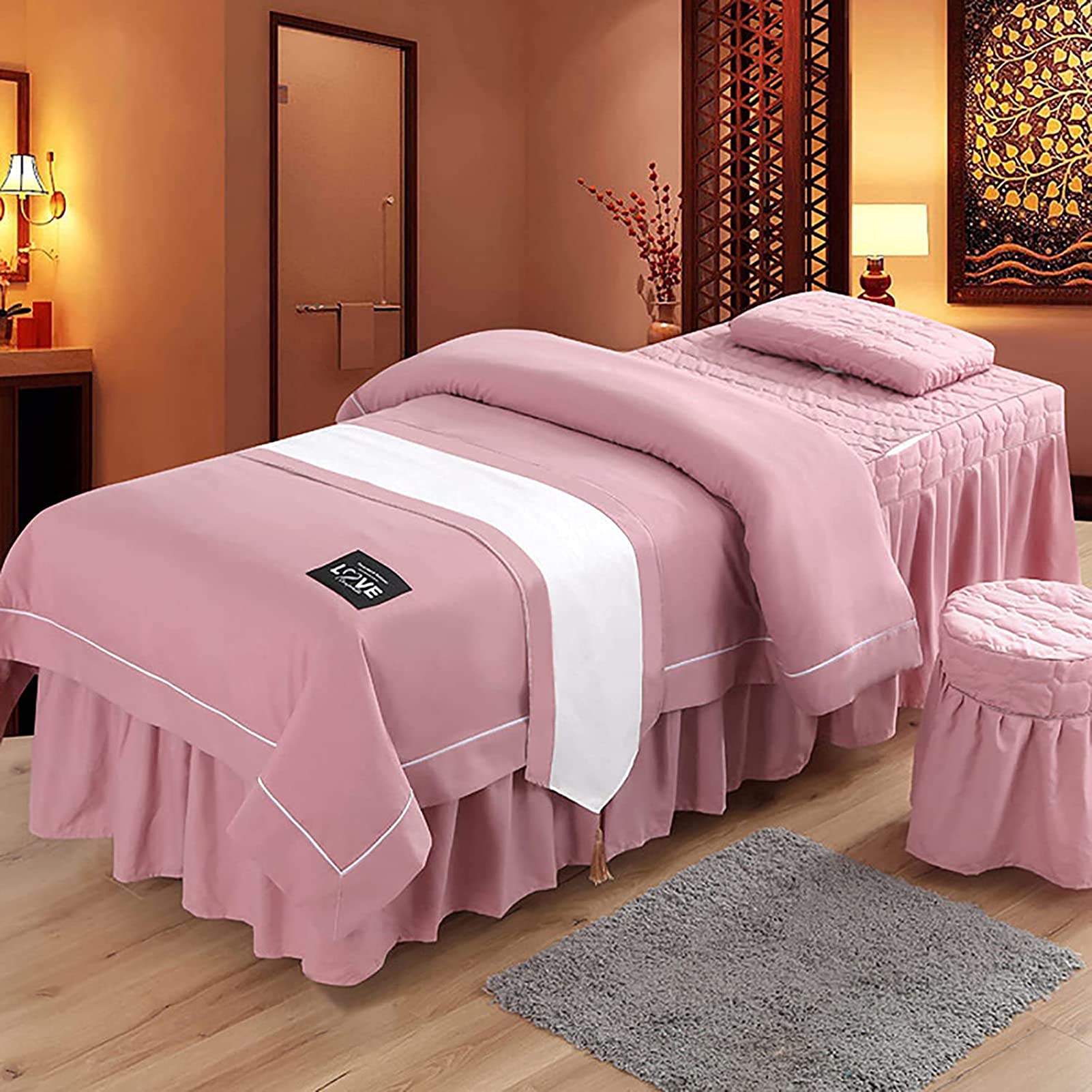 YFJBHDIAN 4-Piece Microfiber Massage Table Sheet Set - Spa & Beauty Bed Covers, European Solid Color Salon Bedspreads for Massage Therapy & Physiotherapy - Perfect for Professional Salons, Spas & Home Use