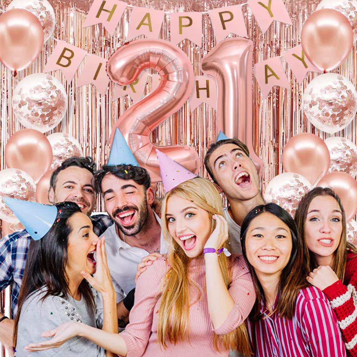 21st Birthday Party Decorations for Women - Rose Gold Banner, Crown, Sash, Cake Topper & Balloons Set | Perfect for 21st Birthday Celebrations, Milestone Parties & Girls' Night Decor