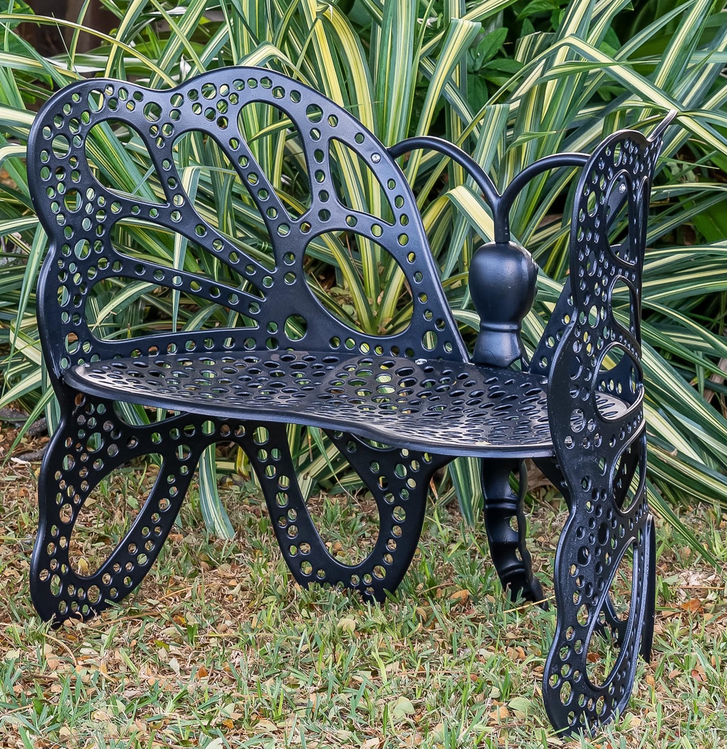 Butterfly Bench Outdoor Patio Furniture - Black Garden Bench for Backyard, Deck, or Porch | Durable & Stylish Seating for Relaxing in Your Garden or Outdoor Space