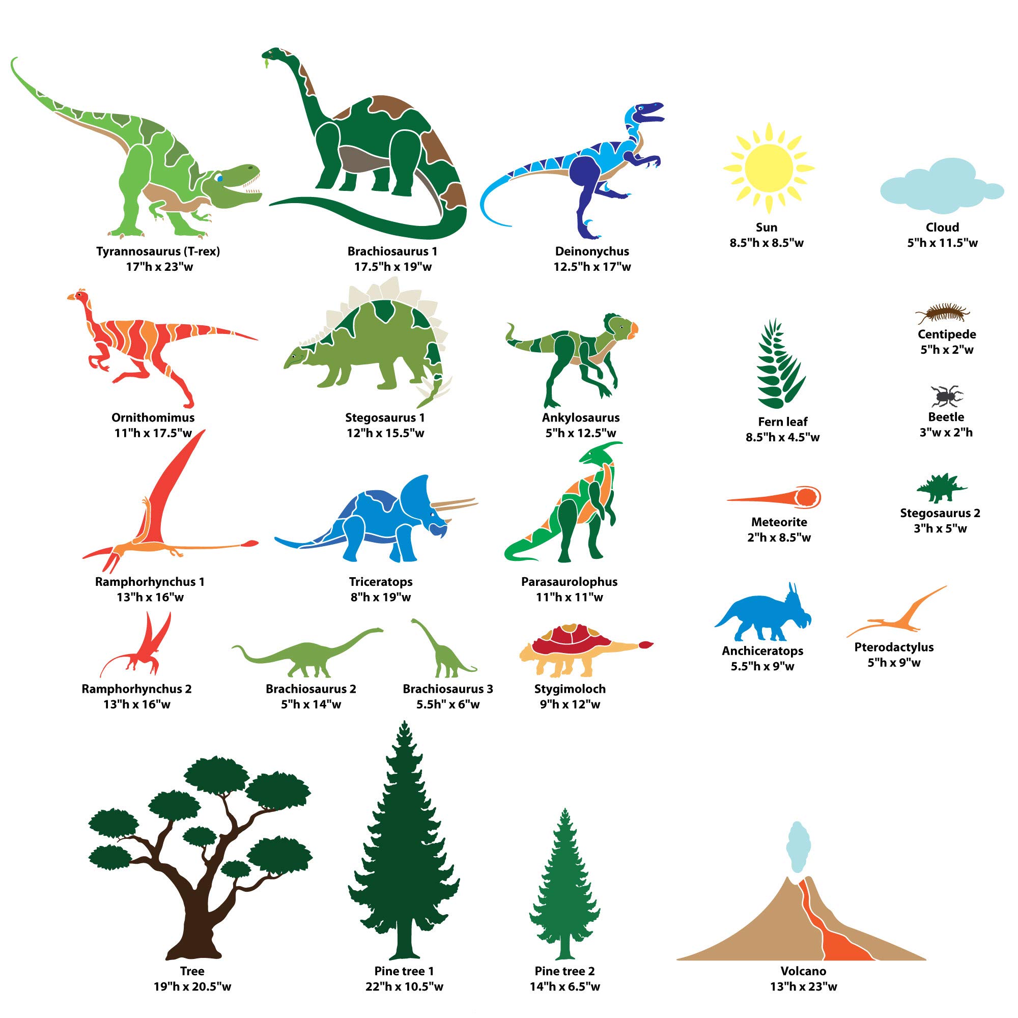 My Wonderful Walls Dinosaur Room Wall Mural - Peel & Stick Wall Decals for Kids Bedroom Decor | Dinosaur Theme Nursery Wall Stencils for Boys & Girls | Perfect for Playrooms, Classrooms & Birthday Party Decorations