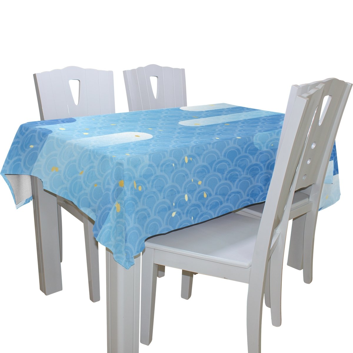 ALAZA U Life Stripe Mermaid Moire Blue Ocean Sea Tablecloth - Waterproof Rectangle Square Round Table Cover Protector for Dining, Living Room, Party & Outdoor Events