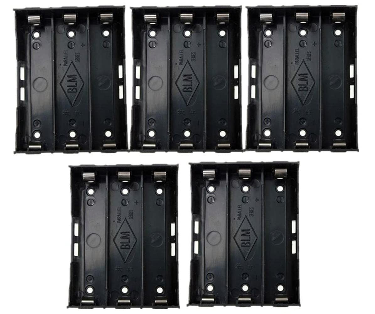 18650 Battery Case Holder - 5 Pack 3-Slot Plastic Storage Box for 3x18650 Batteries | DIY Parallel Connection | Durable Black Case with Pins - Perfect for Vape Mods, Flashlights & Power Banks