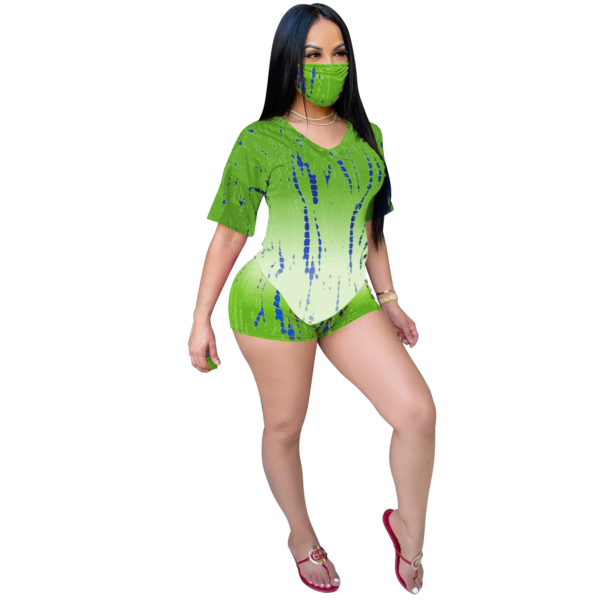 Women's 2 Piece Tie Dye Tracksuit Set - Short Sleeve Lounge Wear with Matching Face Mask | Perfect for Yoga, Gym, Running & Casual Outfits