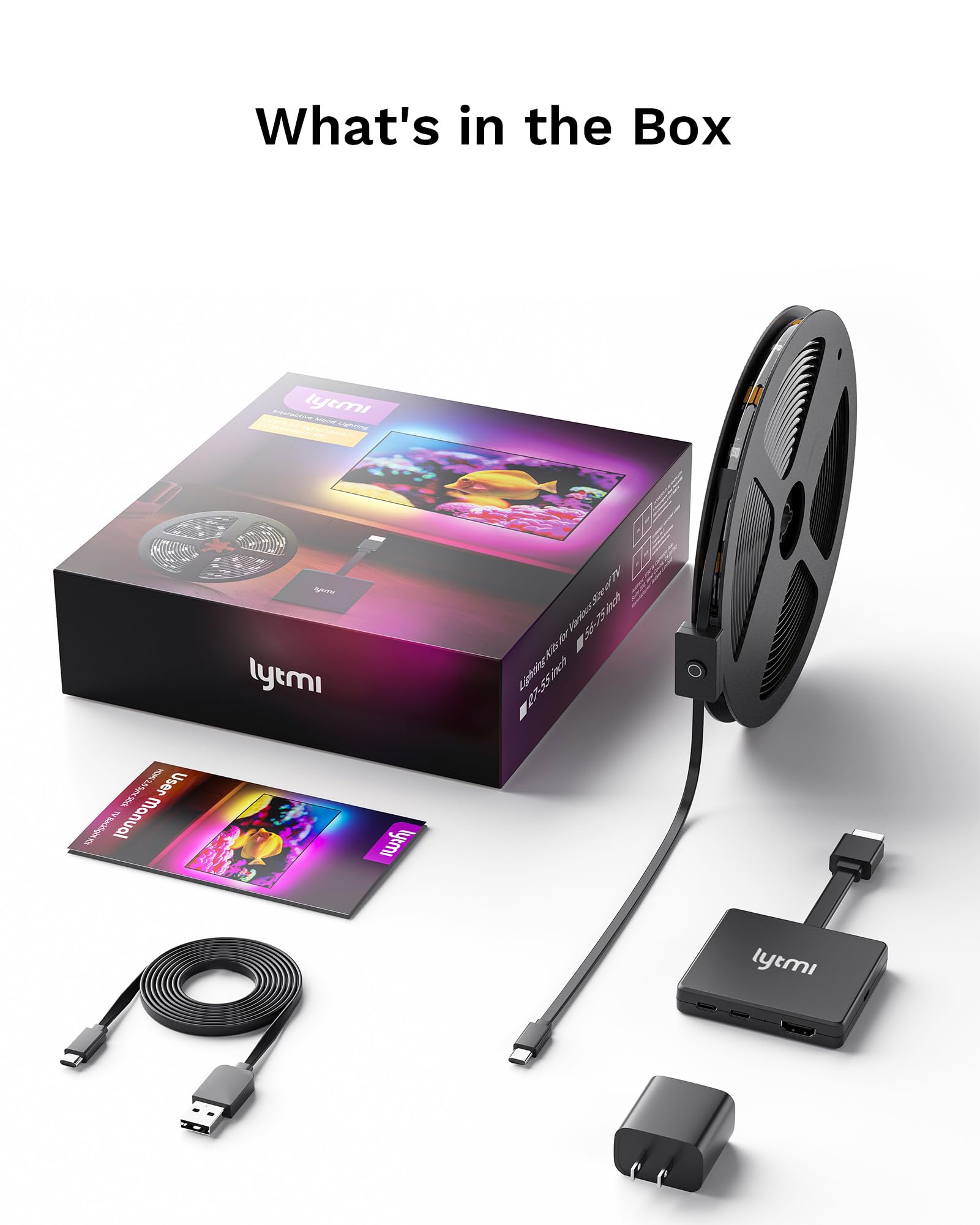 Lytmi TV LED Backlight with HDMI 2.0 Sync Stick - Immersive RGBIC Backlight for 56-75 Inch TVs - Plug & Play, Cuttable Light Strips - Sync with Games, Music & Movies - Perfect for Home Theater, Gaming Setup & Movie Nights