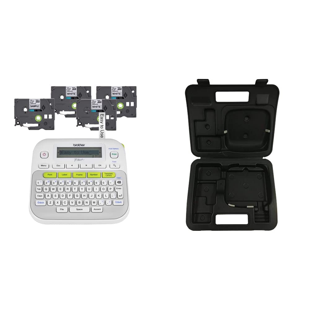 Brother PTD210 Label Maker with 4 Tapes & Carrying Case - Easy Portable Labeling Machine for Home, Office, Organization & Crafting