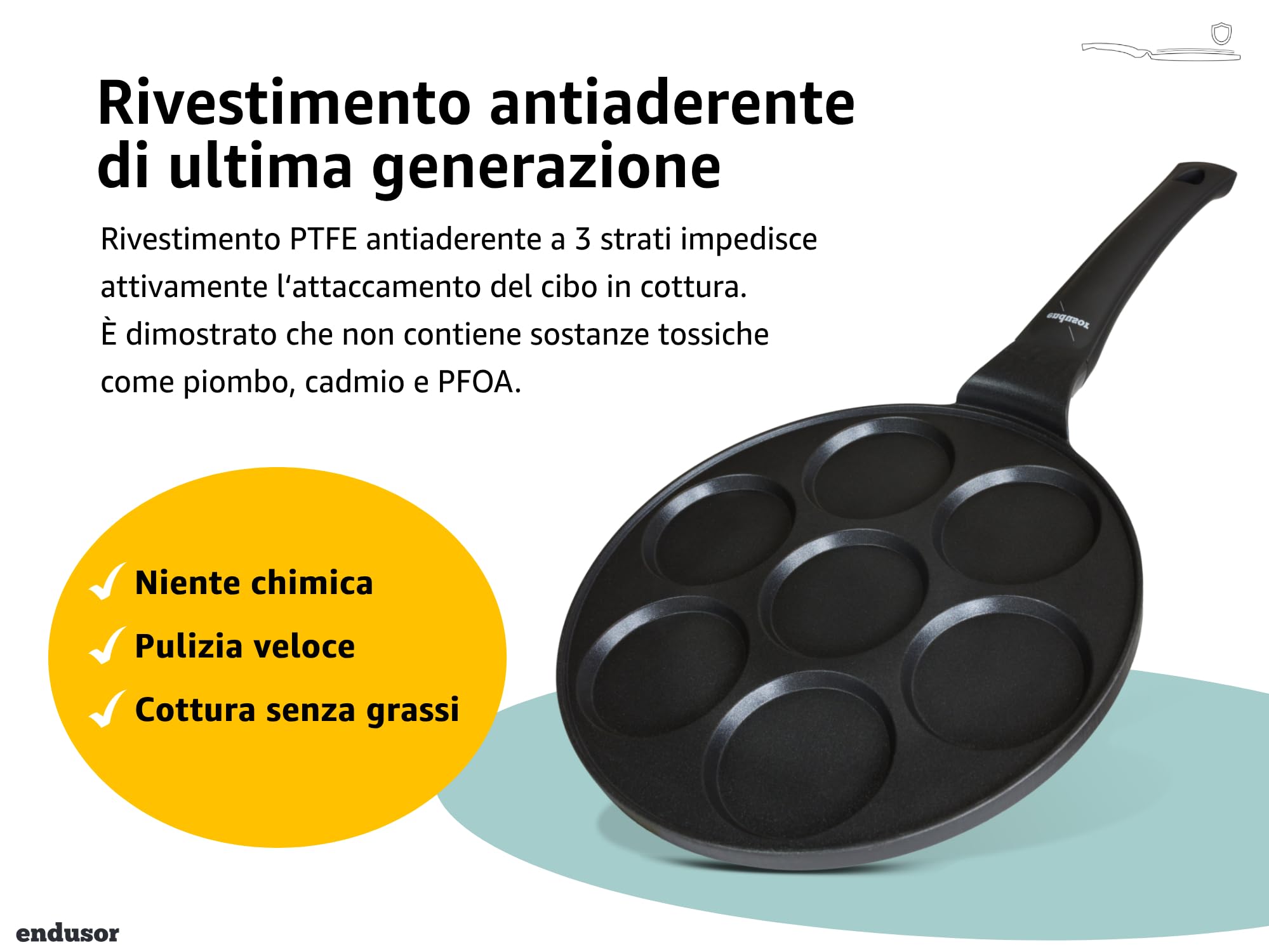 Endusor Non-Stick Induction Pancake Pan - 26cm Ø with 7 Molds for Pancakes, Fried Eggs, Omelets & Poffertjes | Compatible with Induction, Gas, Ceramic, Electric & Halogen Stoves | Perfect for Breakfast, Brunch & Family Cooking