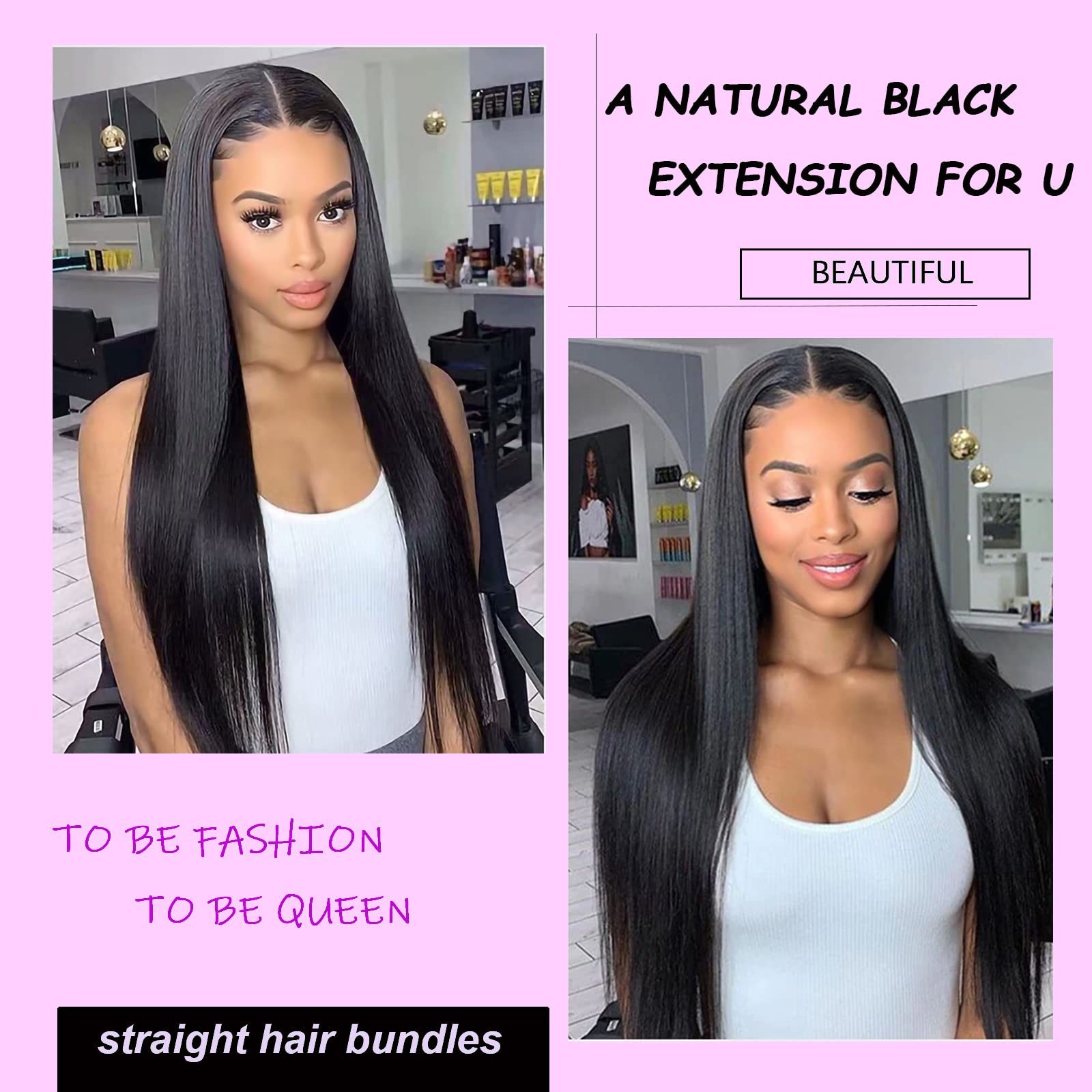 3 Bundles 100% Unprocessed Brazilian Virgin Hair Extensions - 26/28/30 Inch Straight Raw Human Hair Weft Bundles for Women | Natural Black Color | Perfect for Daily Styling, Weaves & Protective Hairstyles